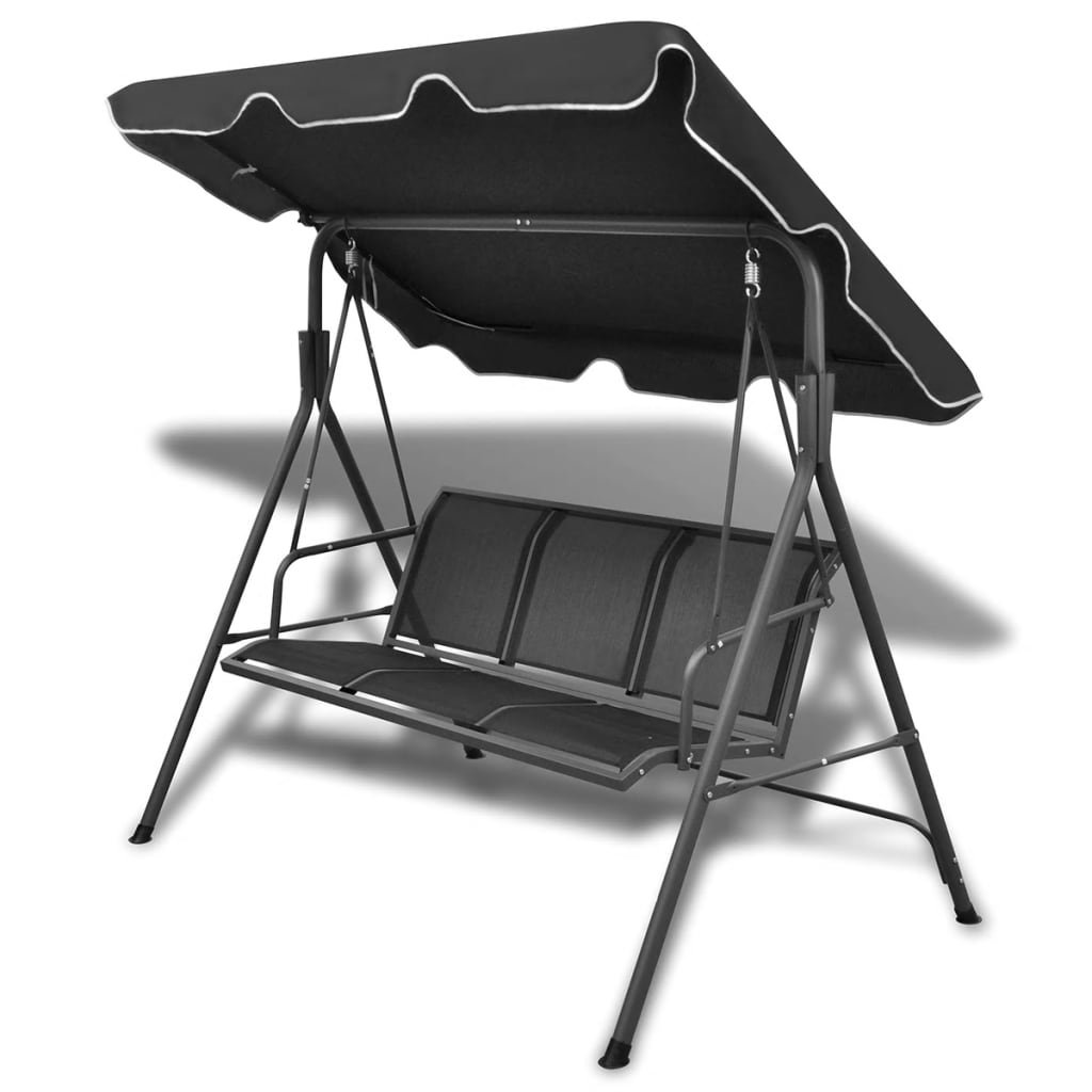 Walplus Steel Garden Swing Bench with Canopy - Black - 178 x 112 x 155 cm