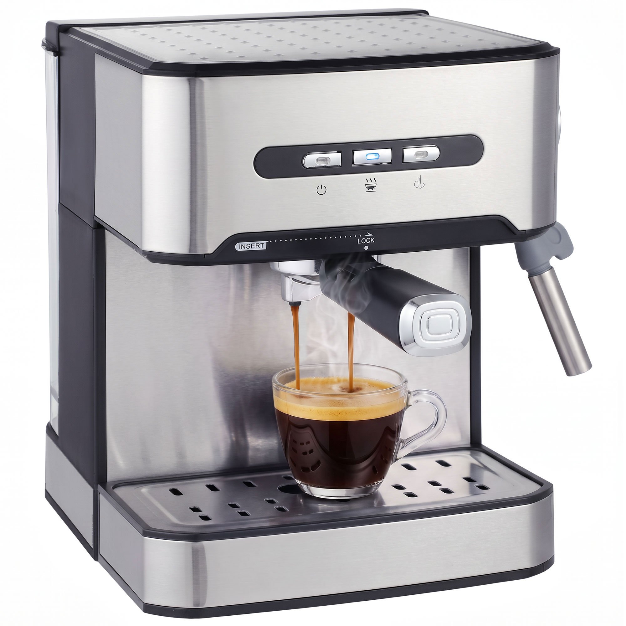 HOMCOM 850W Semi Automatic 20 Bar Coffee Machine - Black and Silver