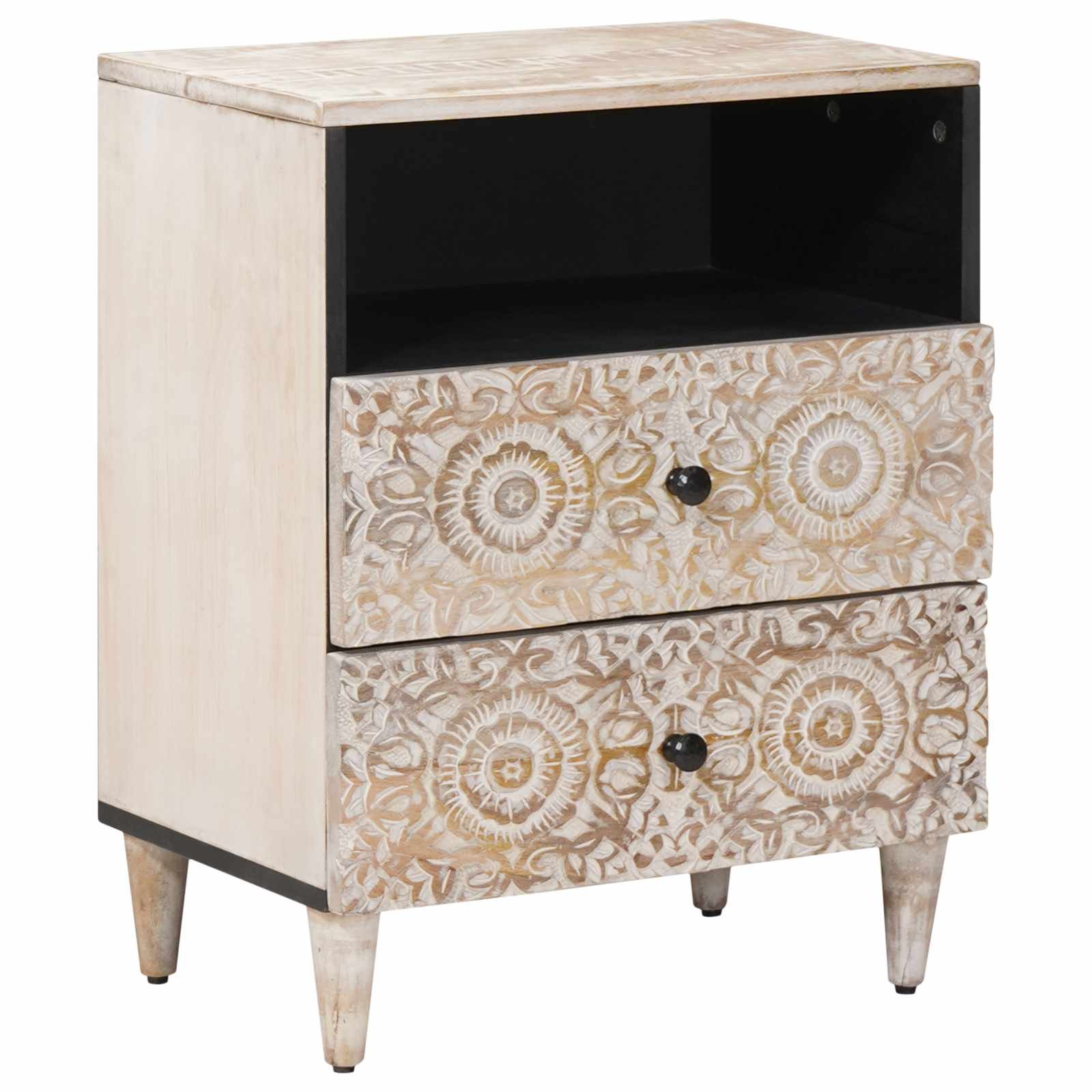 Walplus 1 Drawer Solid Wood Bedside Table - White - 50 x 33 x 60 cm