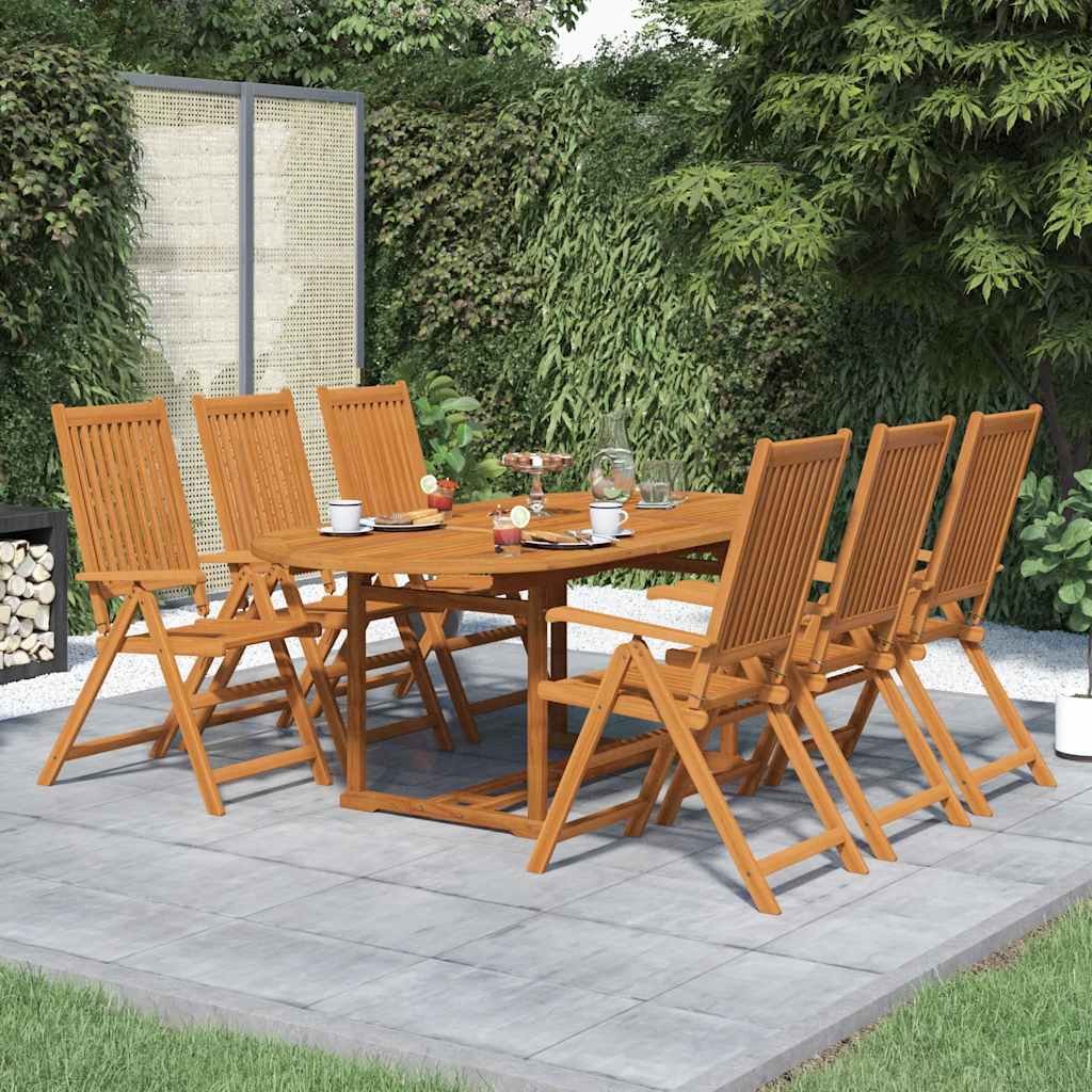 Walplus 7 Piece Acacia Wood Outdoor Dining Set - Brown - 150-200 x 100 x 74 cm