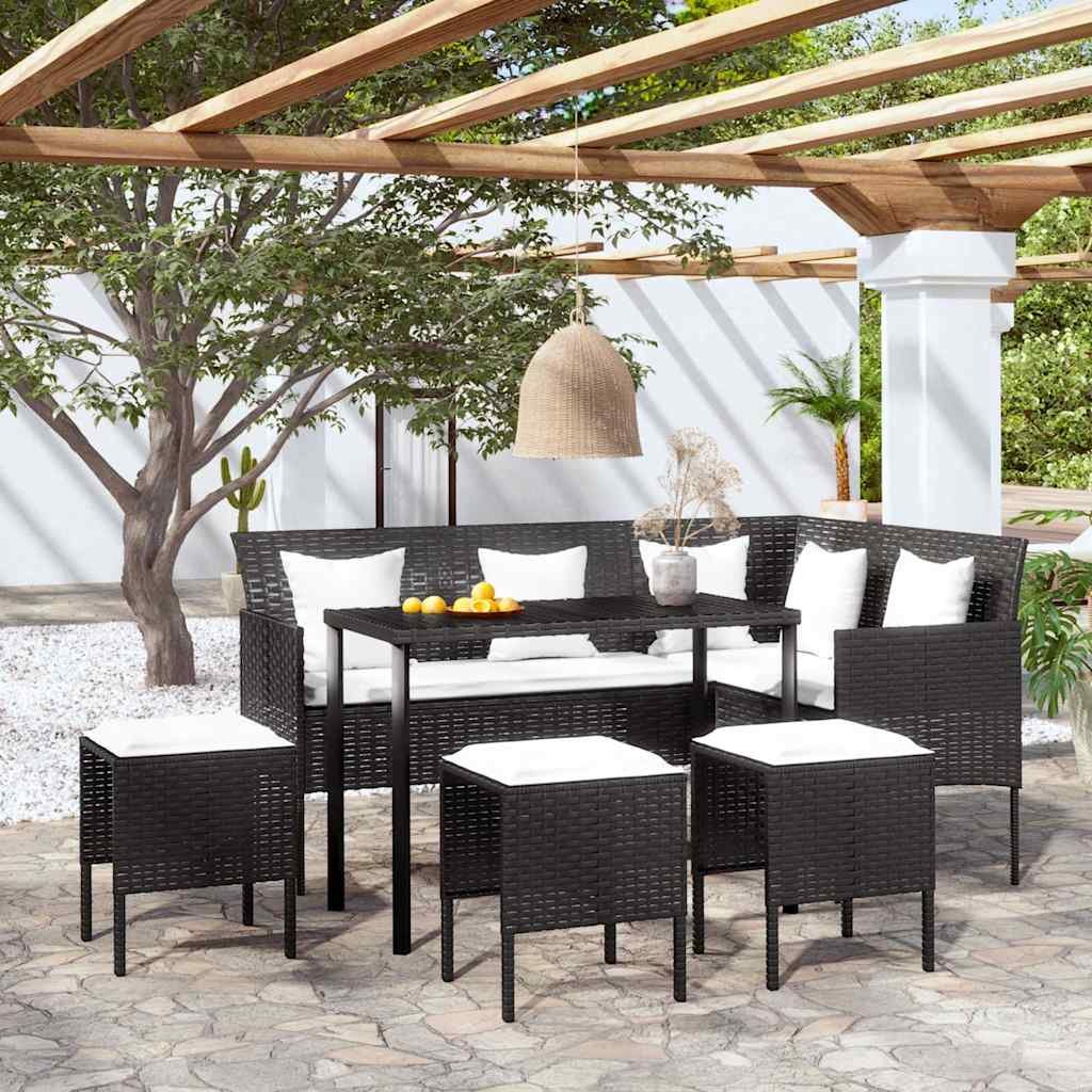 Walplus 5 Piece Poly Rattan Outdoor Furniture Set - Black - 90 x 50 x 71 cm