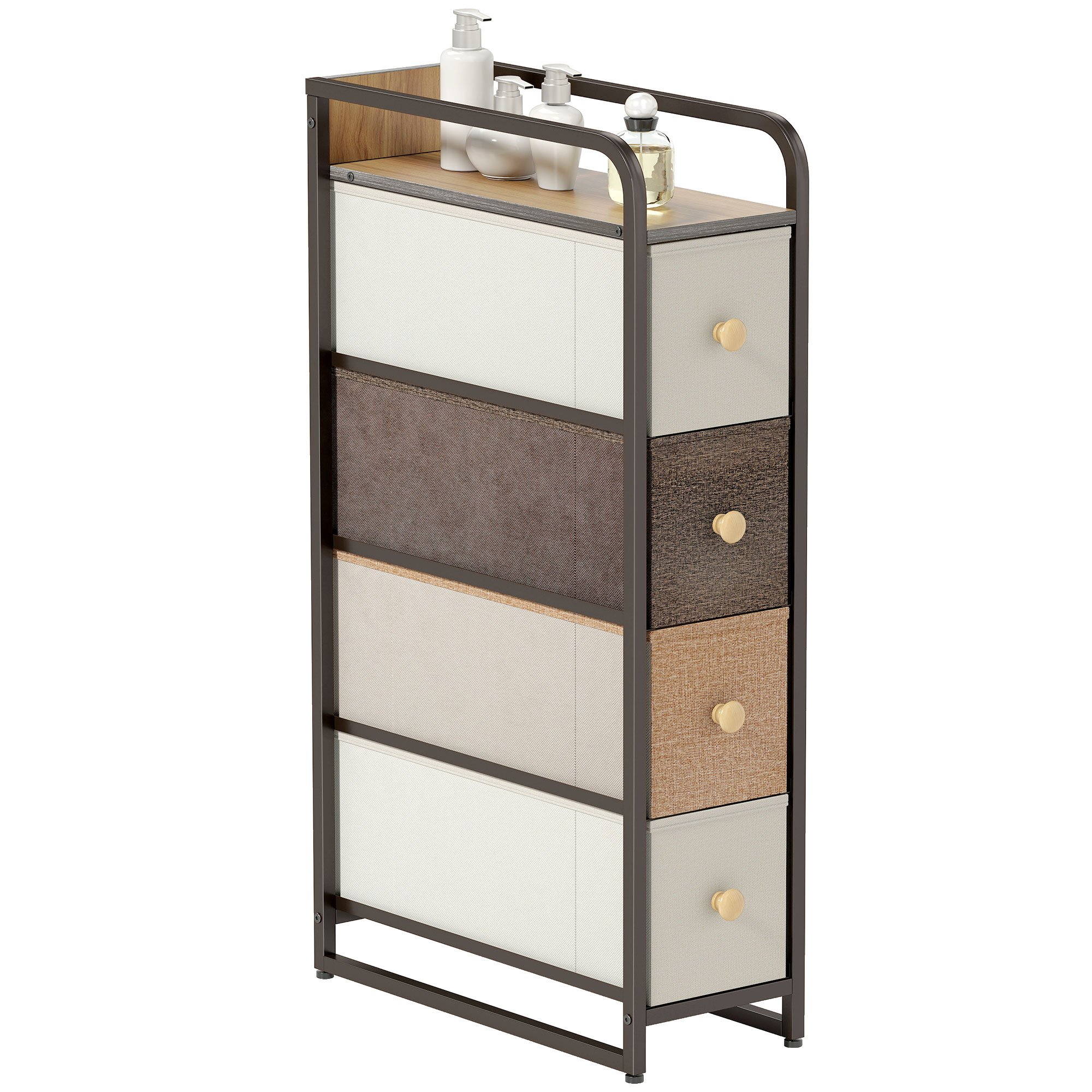 HOMCOM 4 Fabric Drawer Chest with Steel Frame - Mixed Brown