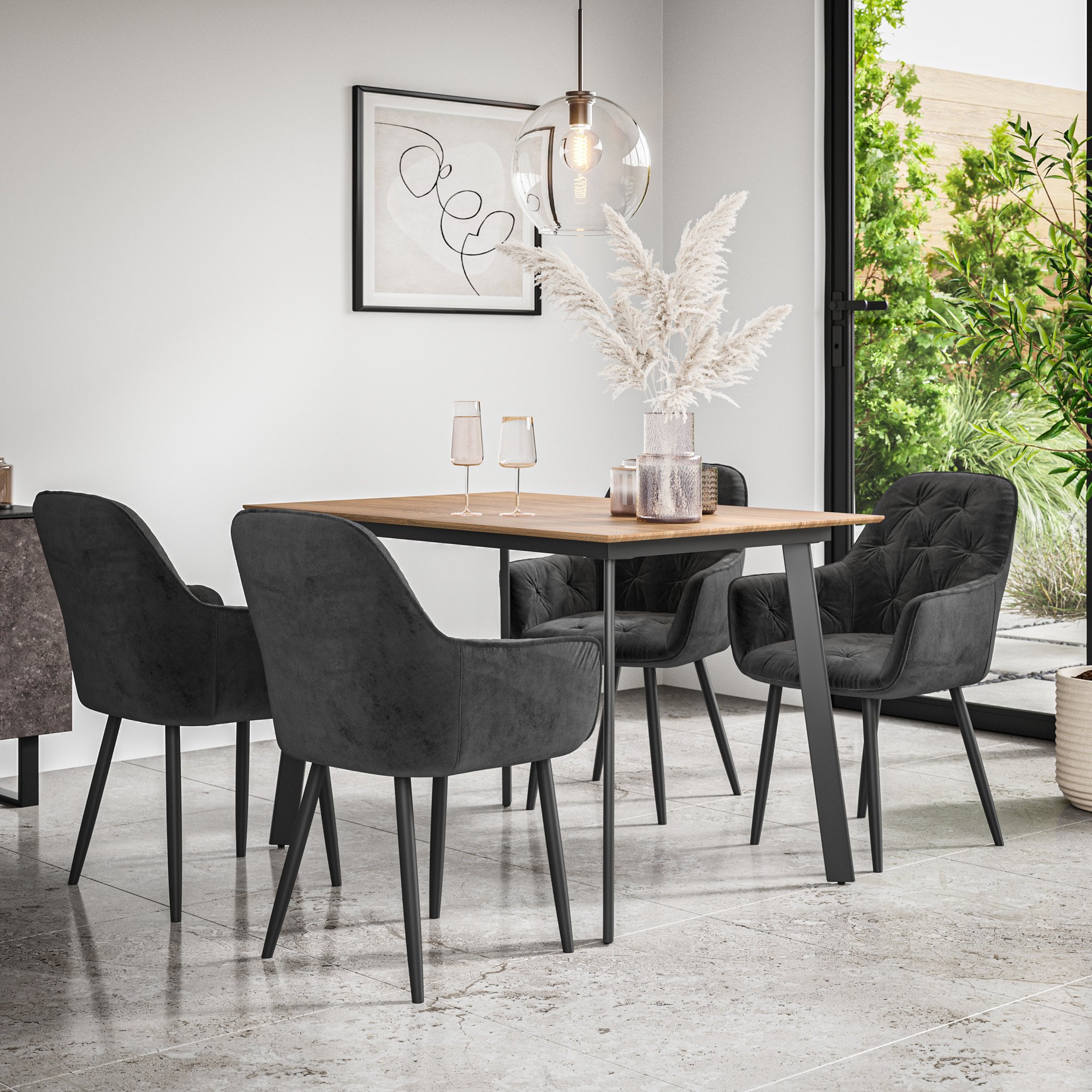 Furniture Online Haydon Anika Oak Effect Dining Table & 6 Black Chairs