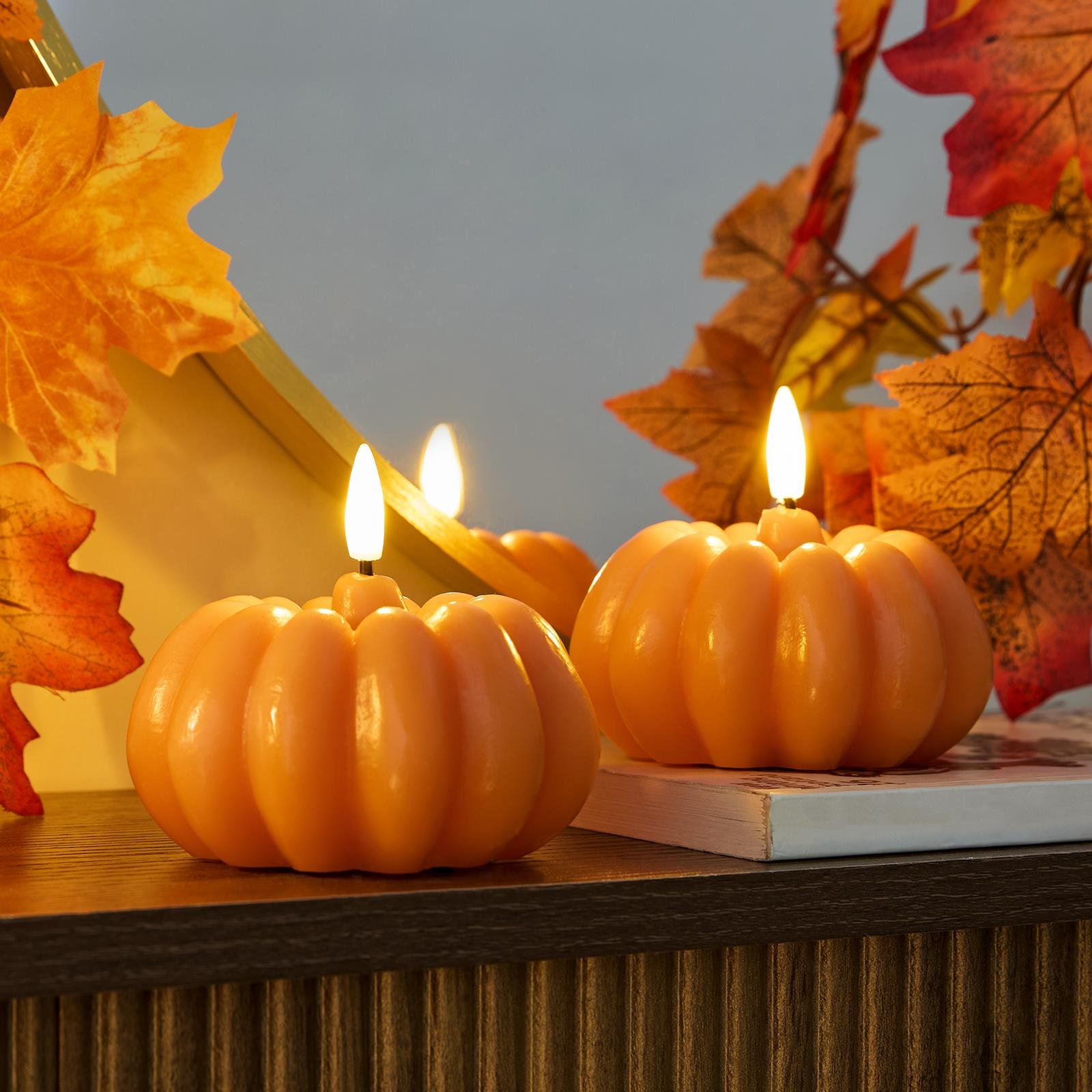 OHS 2 Pack Pumpkin LED Candles - Orange
