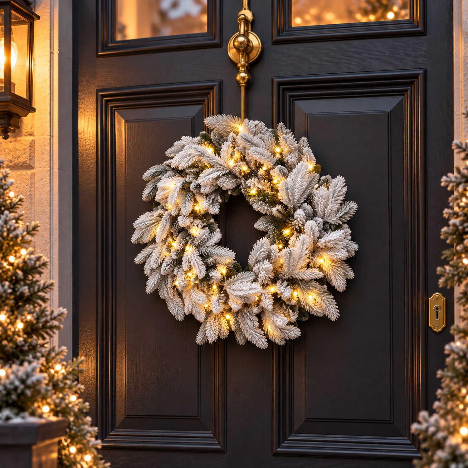 Neo Pre-Lit Snow Flocked Christmas Wreath with Warm White LED Lights