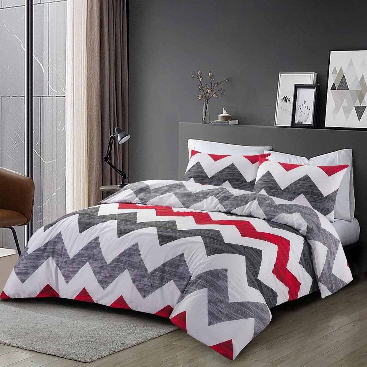 HomeSpace Direct Ronald Red Duvet Cover Set - Single
