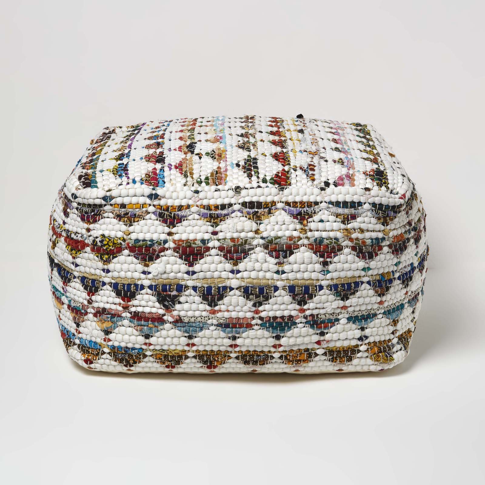 Homescapes Chindi Cotton Bean Filled Pouffe – 60 x 60 x 30 cm – Cream