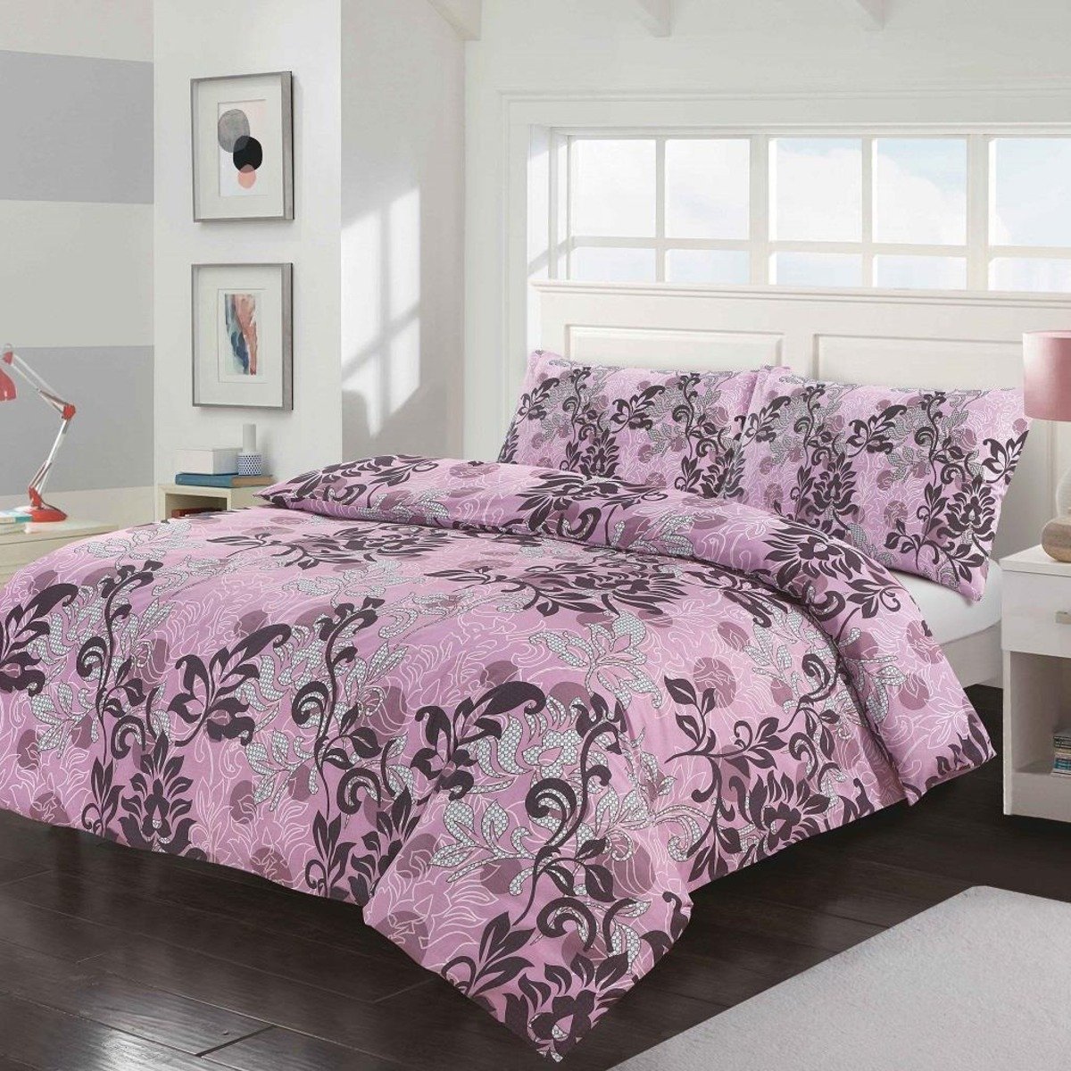 HomeSpace Direct Amelia Lilac Duvet Cover Set - Double