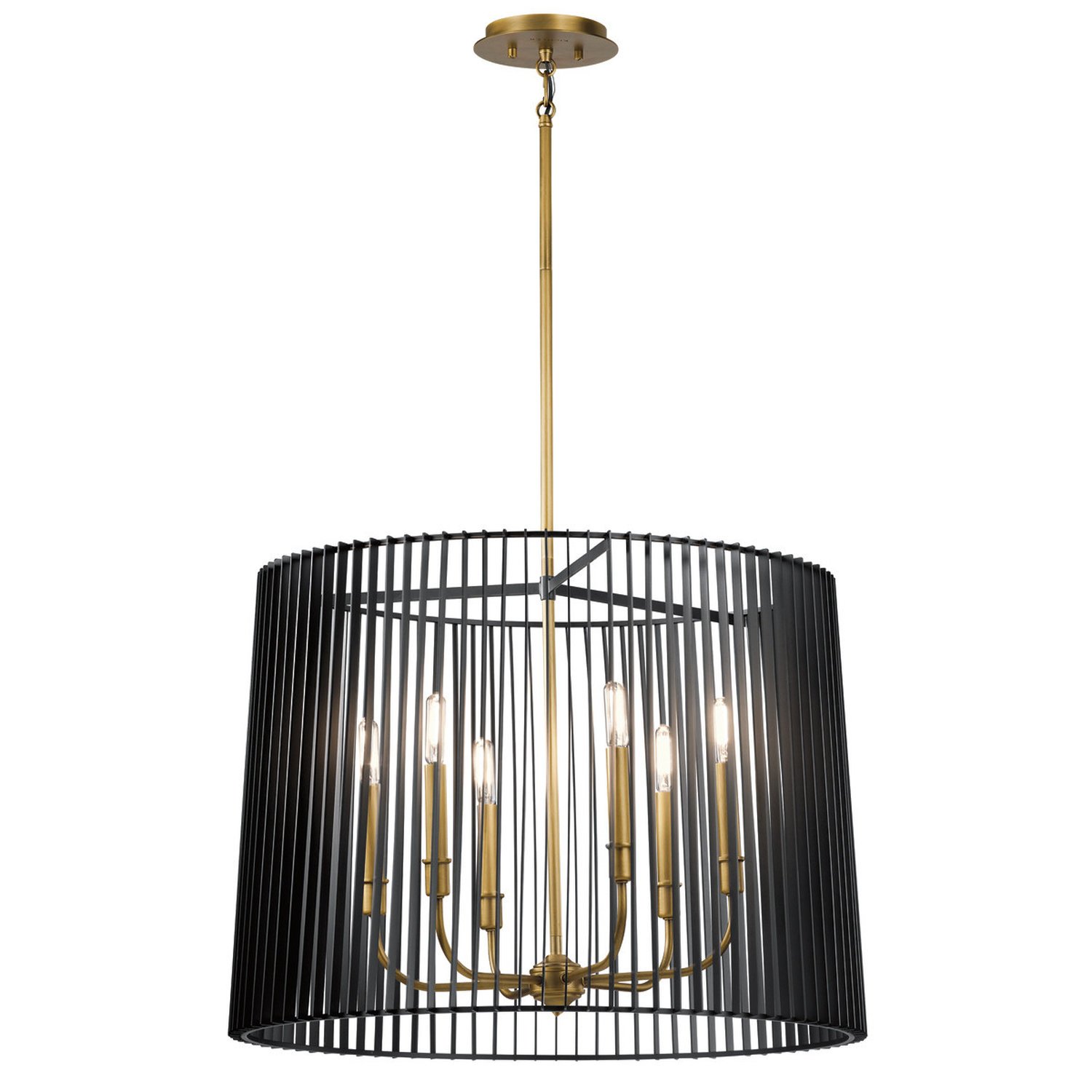Elstead Kichler 6 Arm Pendant Light - Black & Natural Brass