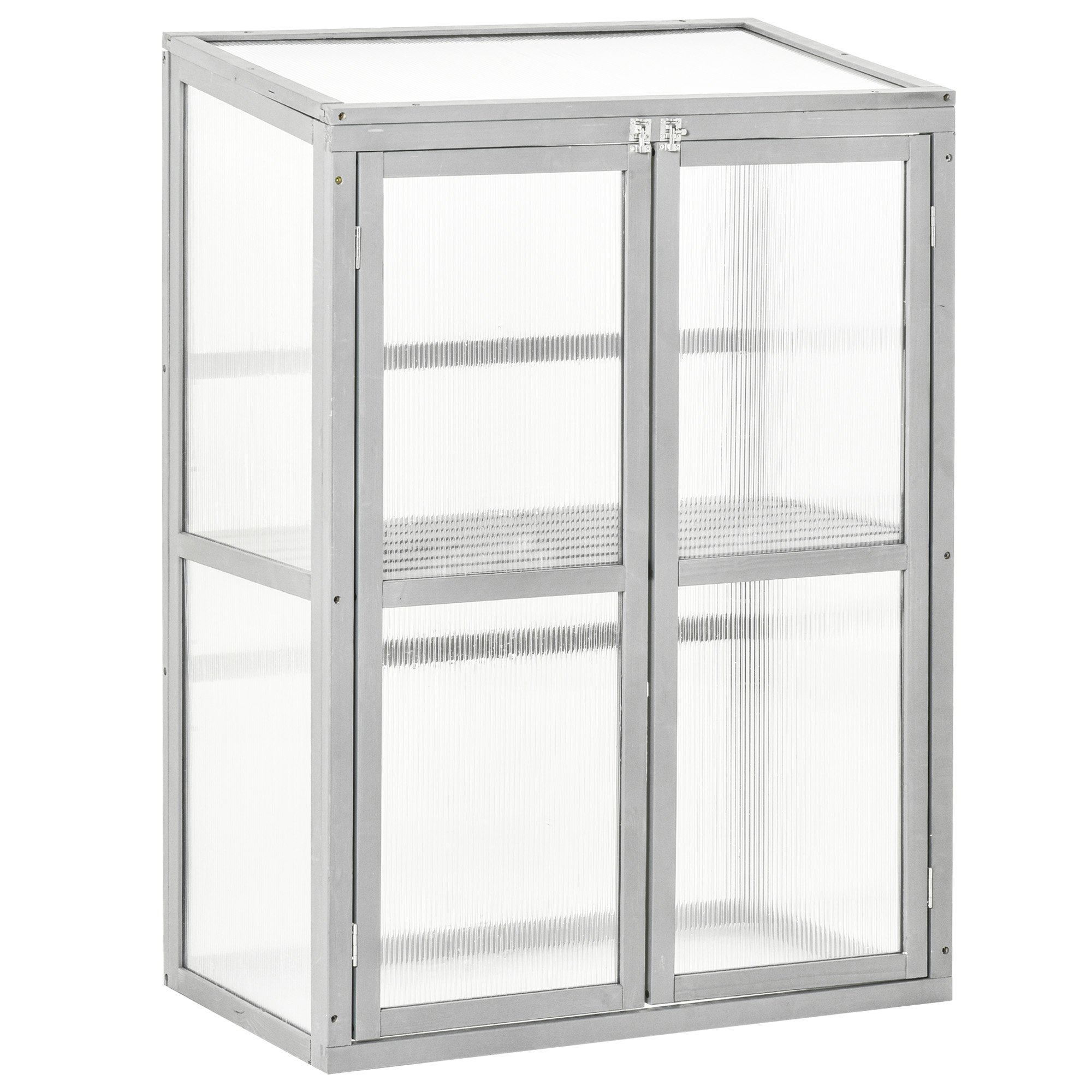 Outsunny Wooden Polycarbonate Cold Frame Greenhouse– Light Grey