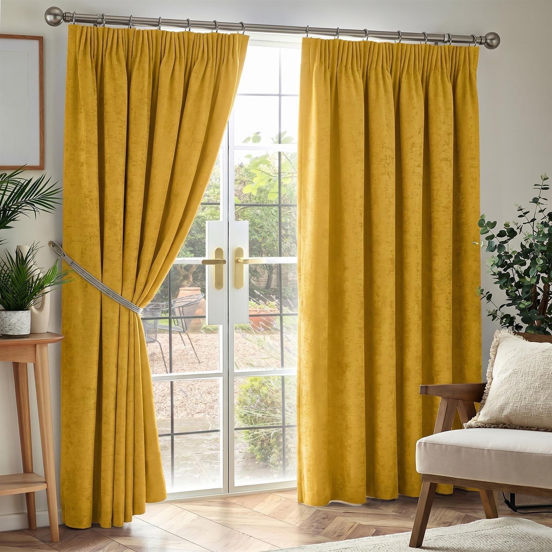 Luxury Living Chenille Blackout Pencil Pleat Curtains 117cm x 183cm - Yellow