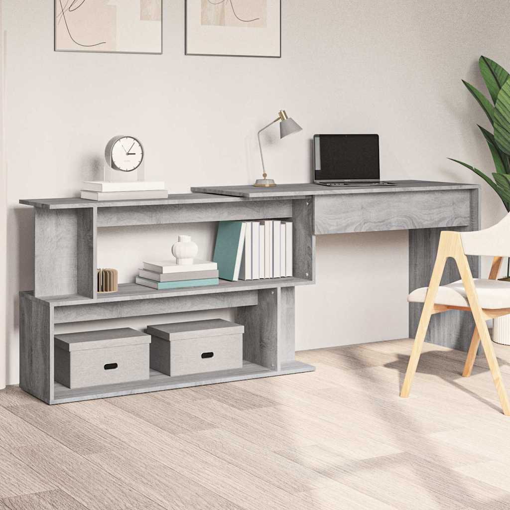 Walplus Engineered Wood Corner Desk - Grey and Oak - 200 x 50 x 76 cm