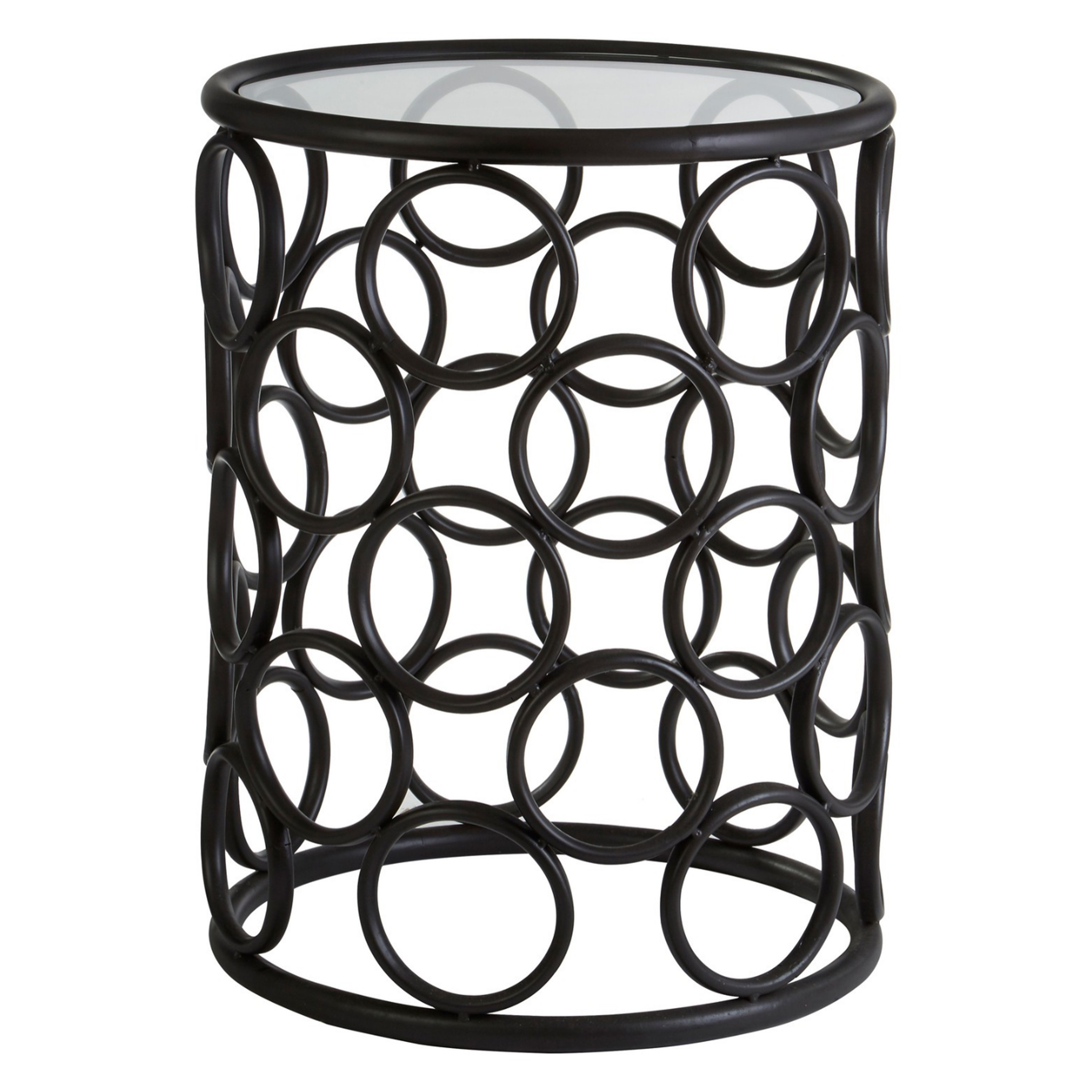 Orsina Glass Top Round Side Table - Black