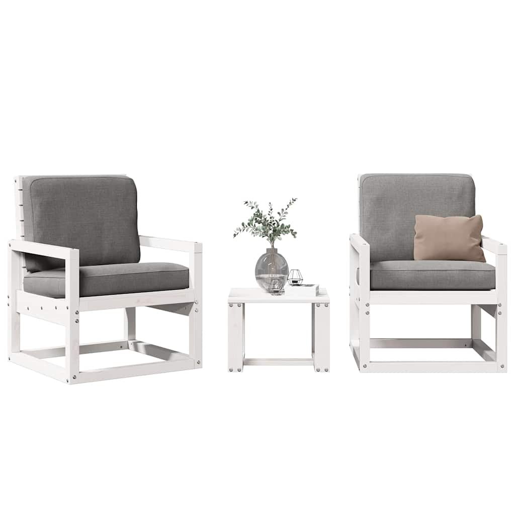 Walplus 3 Piece Wood Garden Lounge Set - White - 40 x 38 x 28.5 cm