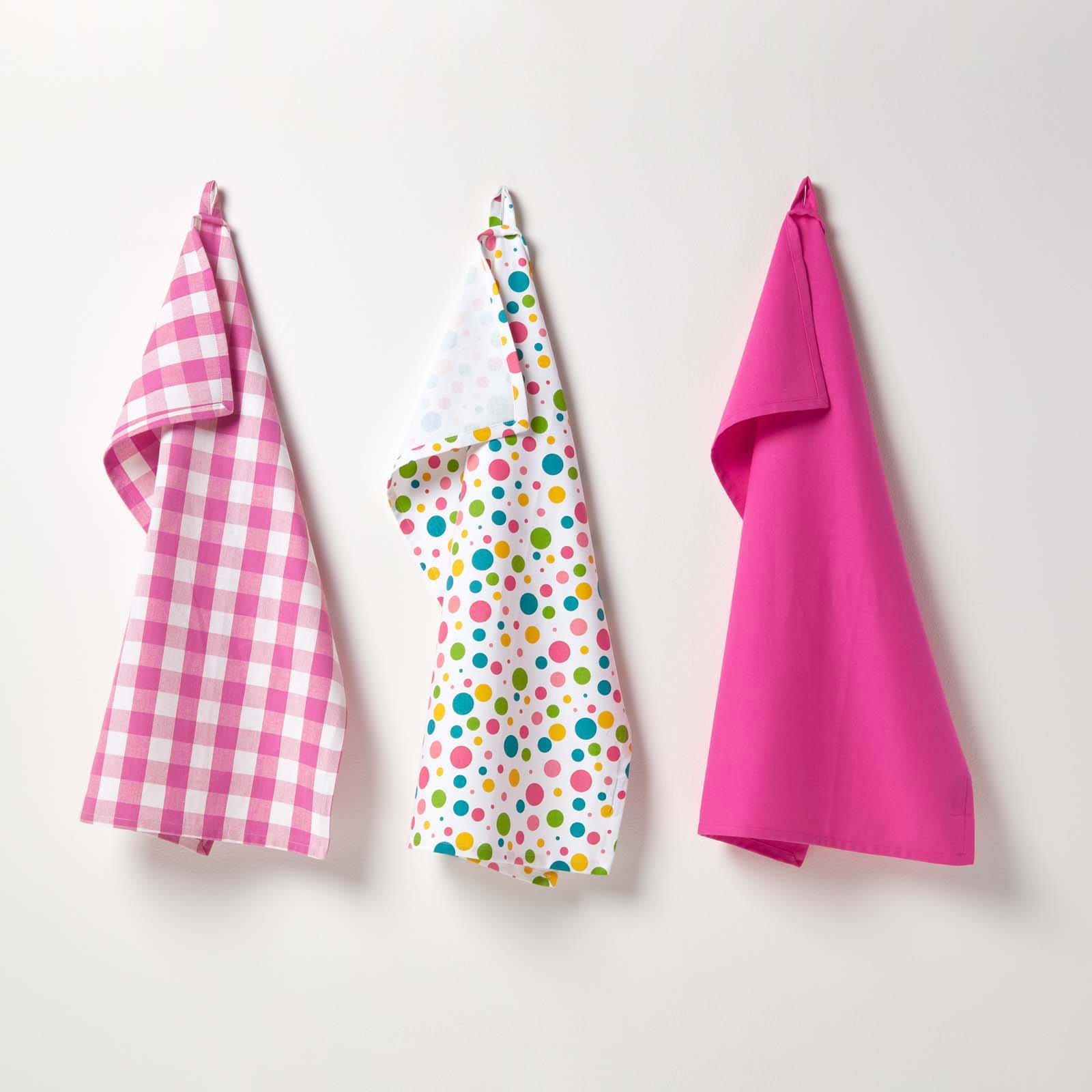 Homescapes Pack of 3 Polka Dot Cotton Tea Towels - Multicoloured