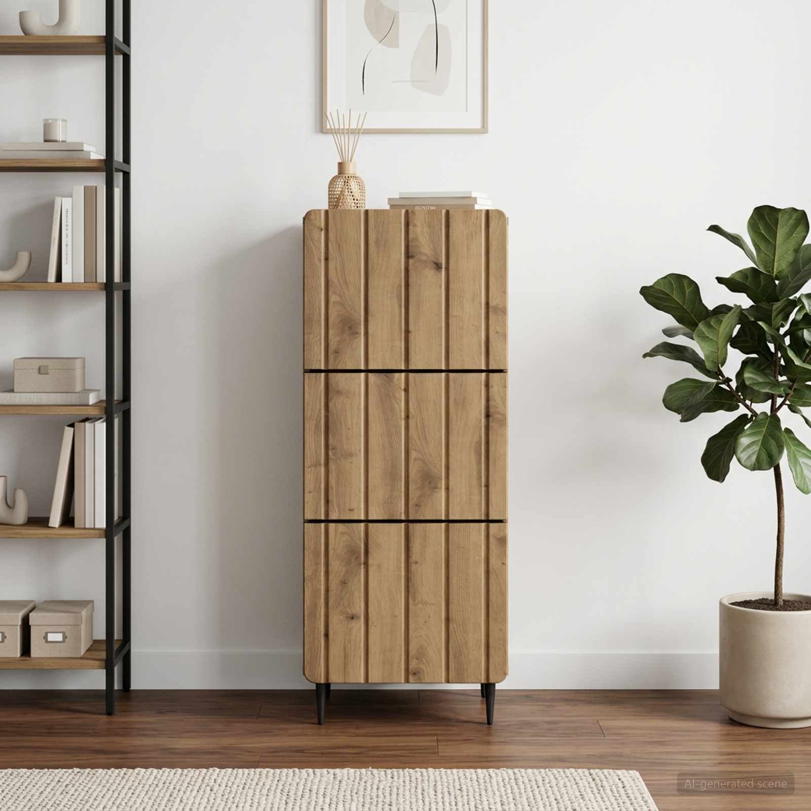 Walplus Engineered Wood Drawer Cabinet - Oak - 33 x 34.5 x 92 cm
