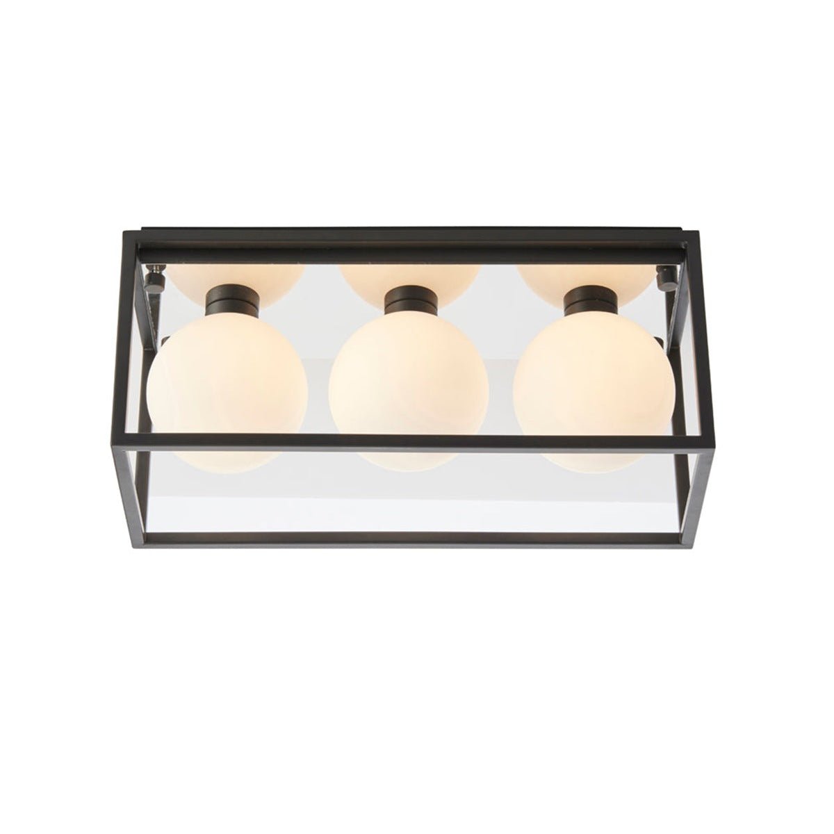 Loops Direct Steel and Glass Bathroom Ceiling Light - Matt Black and Matt Opal