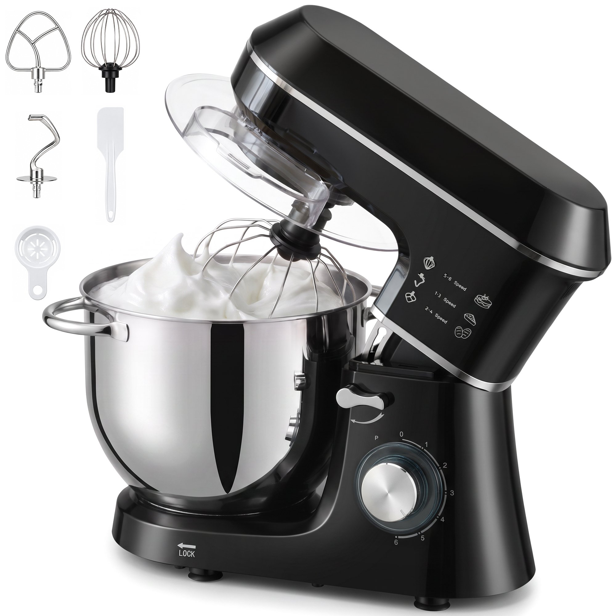 HOMCOM 7L 1400W 6 Speed Stainless Steel Bowl Stand Mixer – Black