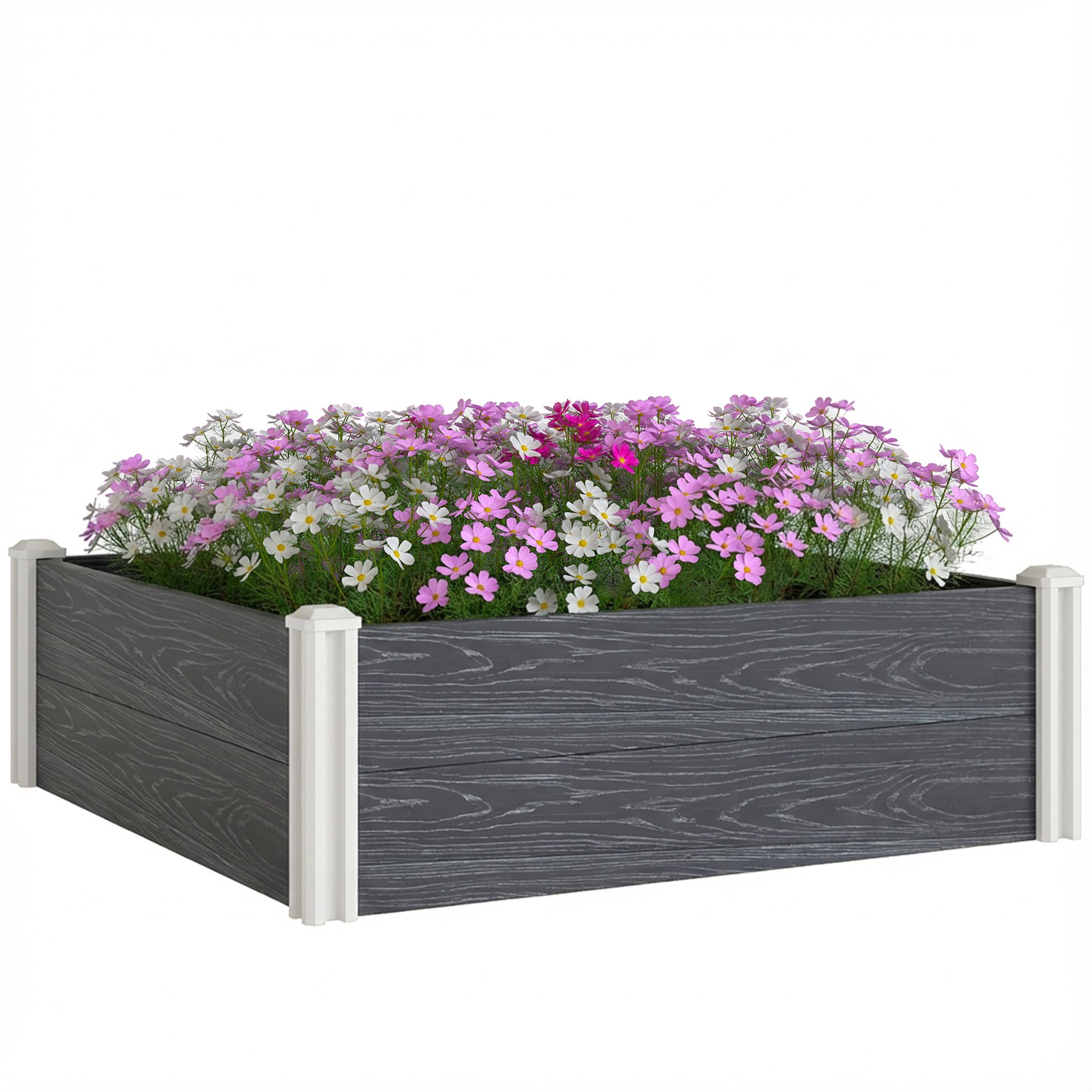 Outsunny Vinyl Raised Garden Bed with Open Bottom - Dark Grey