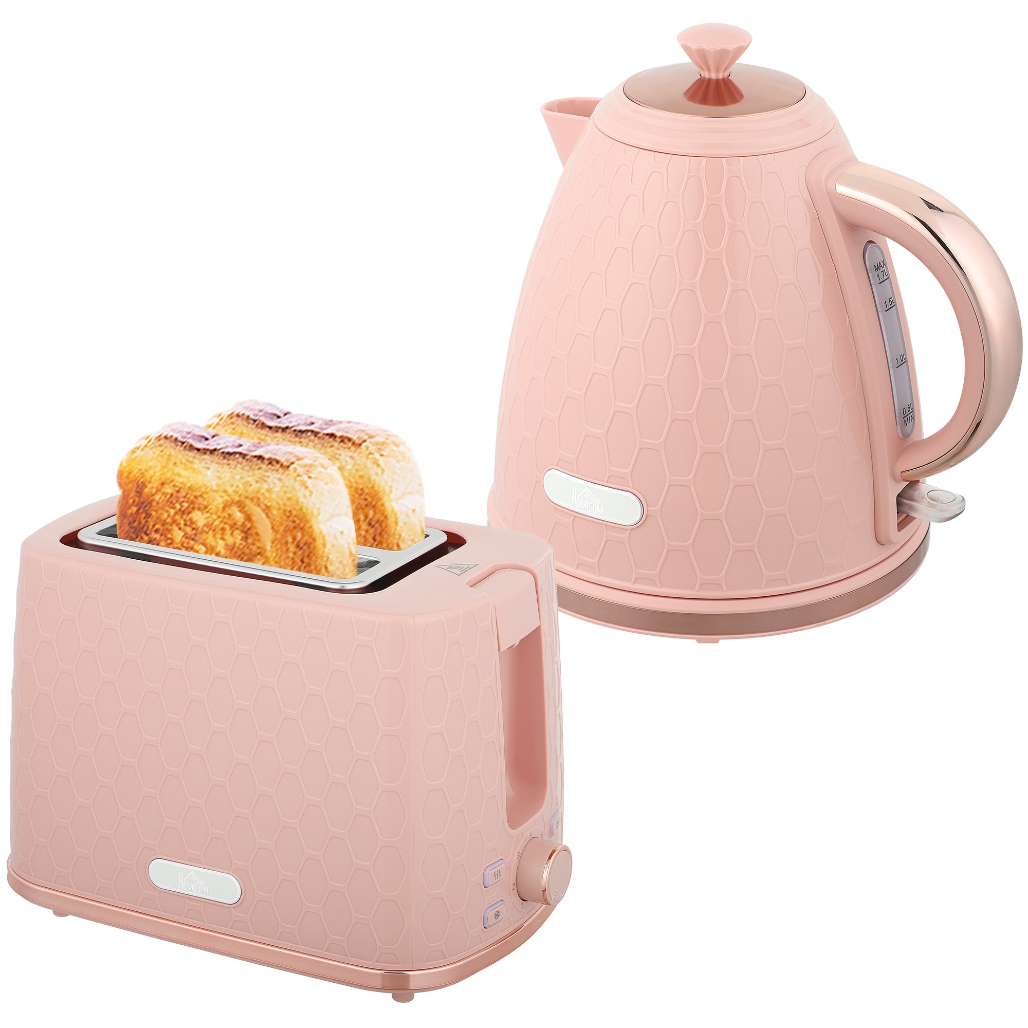 HOMCOM Kettle and 2 Slice Toaster Set with Auto Shut Off - Light Pink