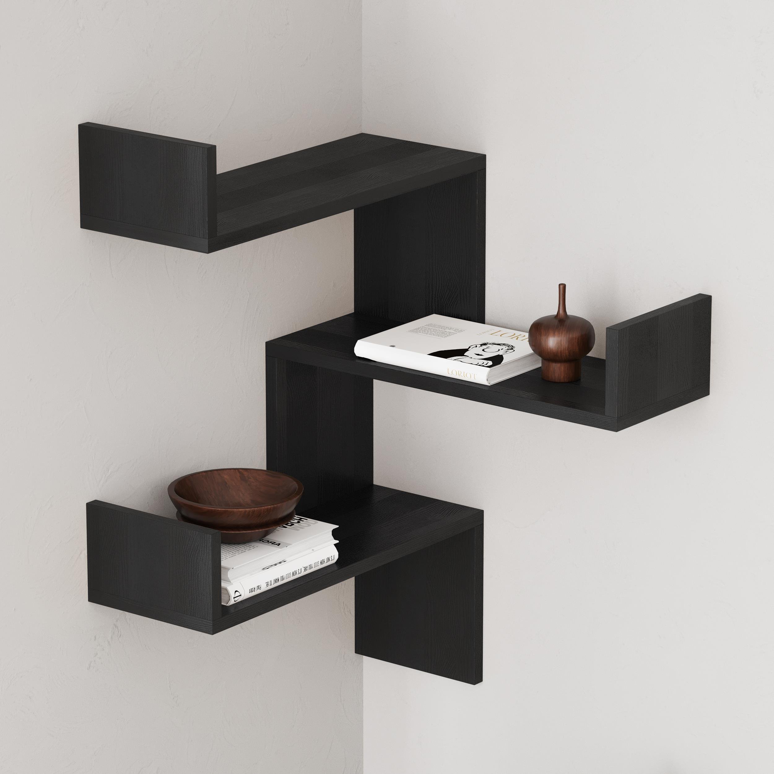 Decortie Luksa Corner Particleboard Floating Wall Shelf - Black Ash