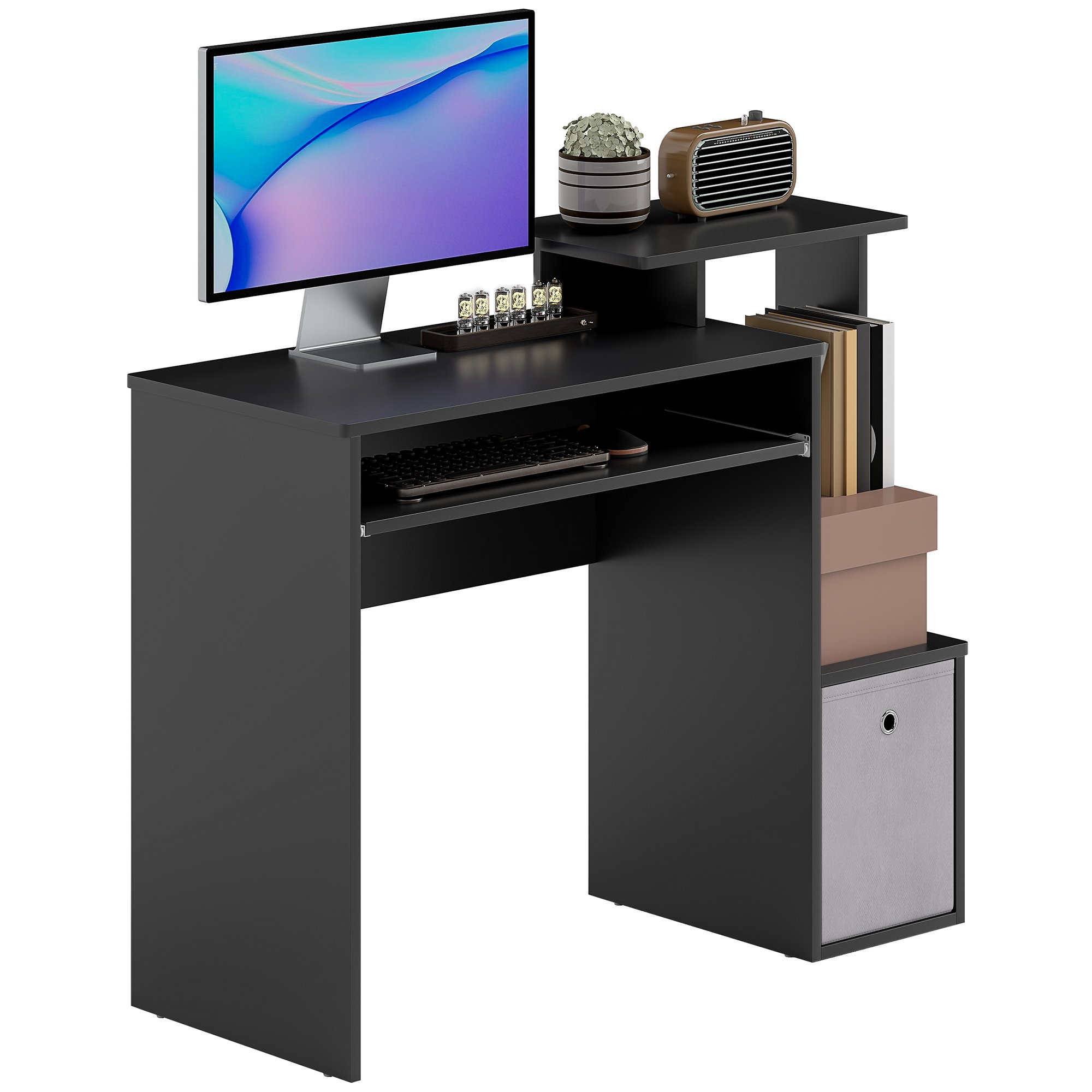 HOMCOM Sliding Keyboard Tray Storage Drawer Shelf Computer Desk - Black