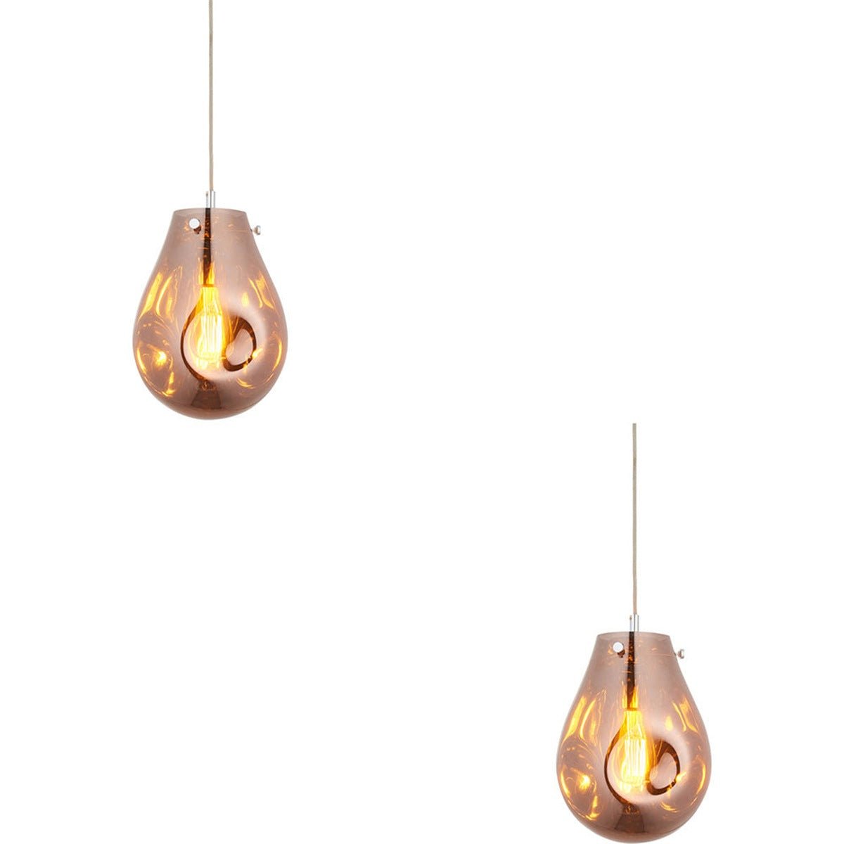 Loops Direct Set of 2 Glass Chrome LED Pendant Light - Copper Metallic