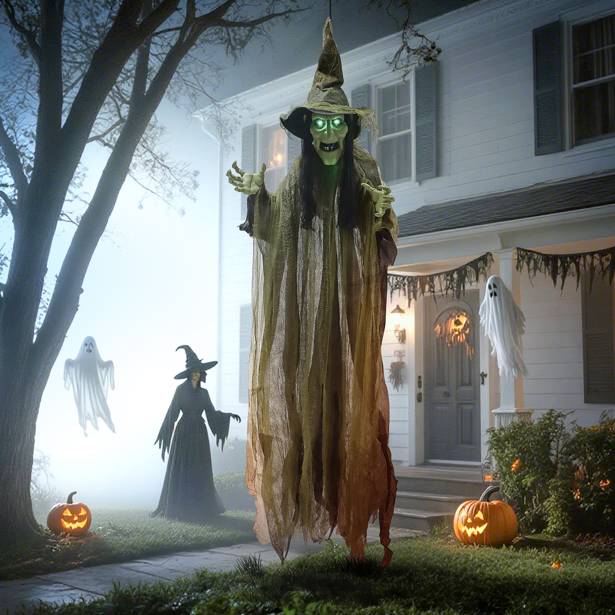 Outsunny 5.6ft Animated Halloween Hanging Witch Decorations
