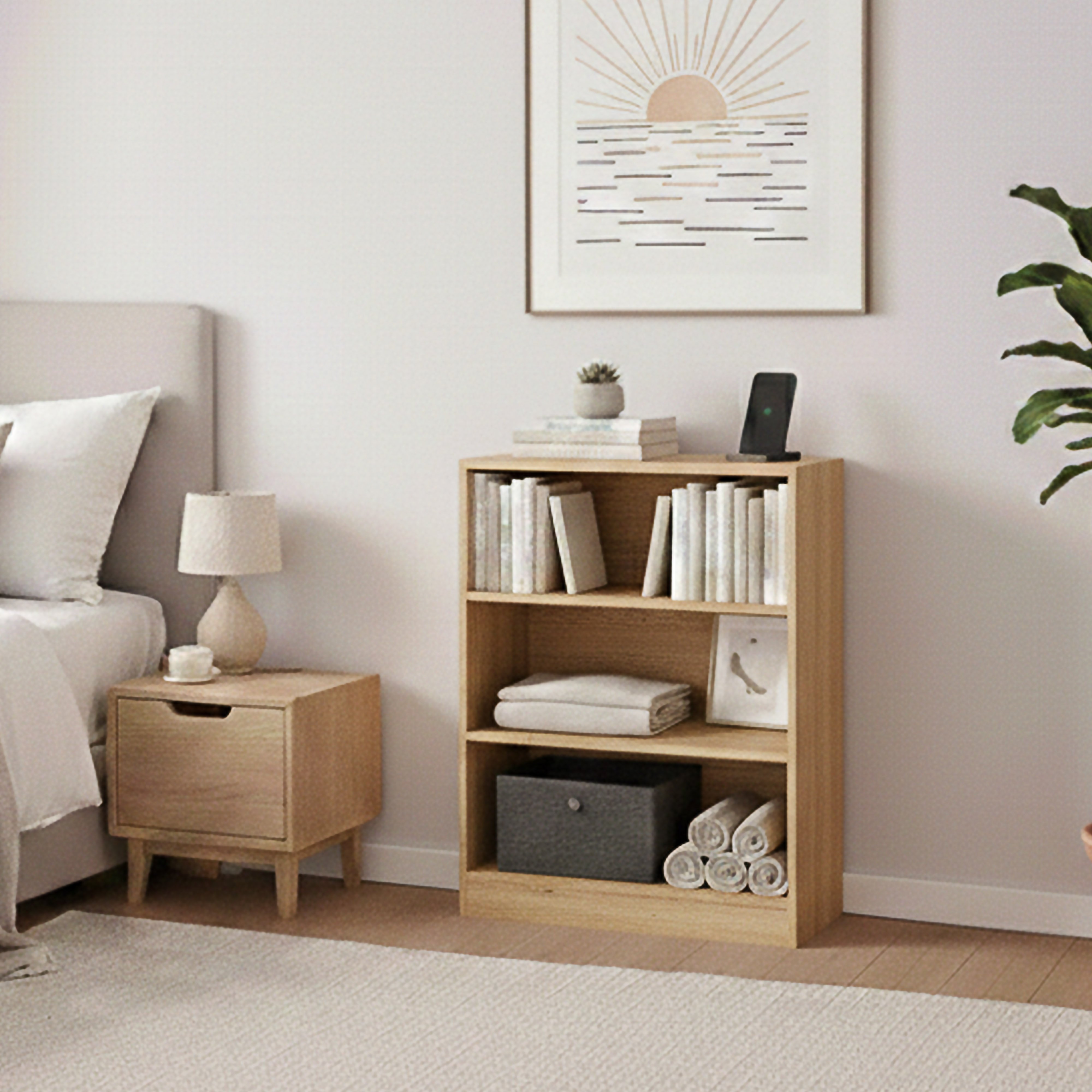 Vida Designs Cambridge 3 Tier Low Freestanding Bookcase - Oak