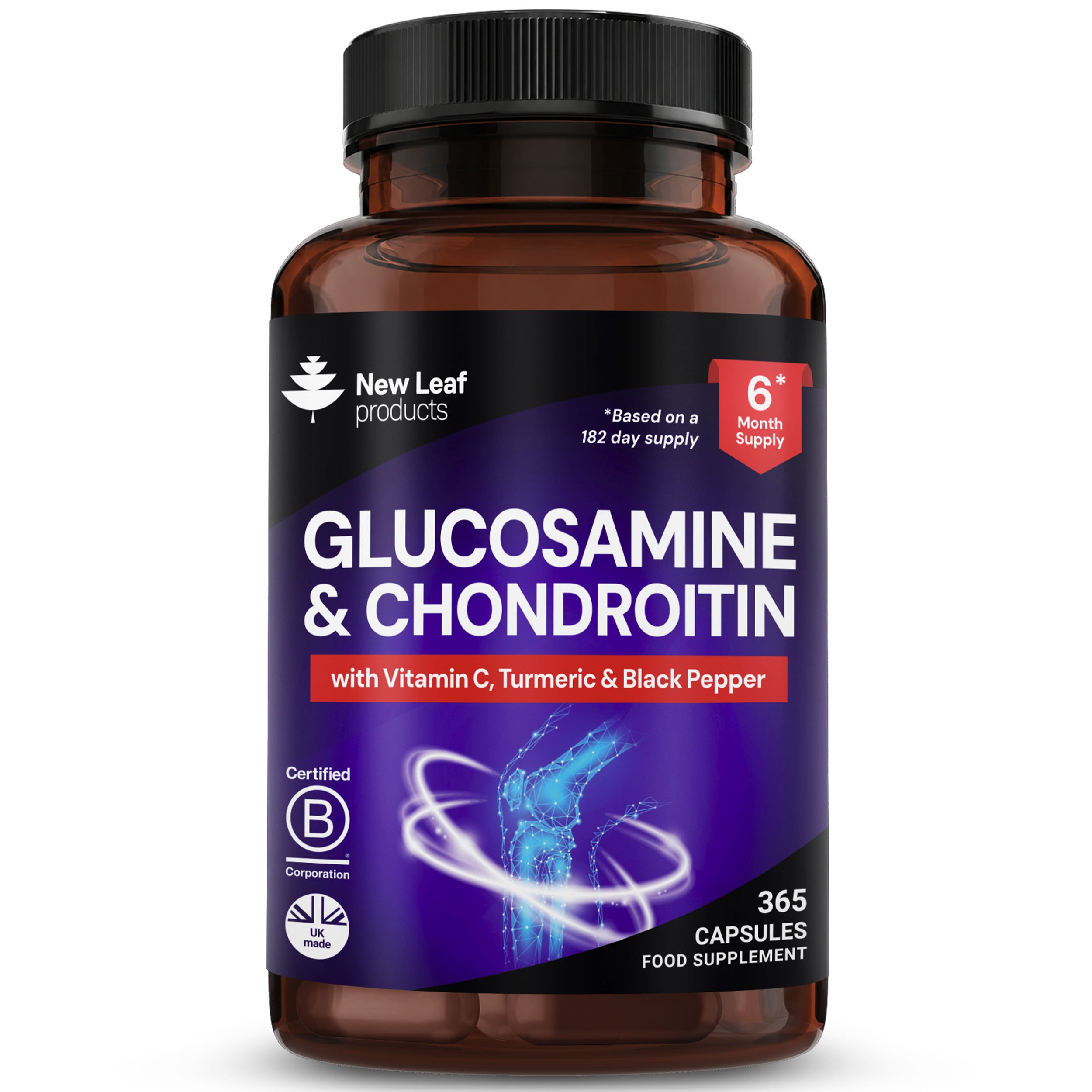New Leaf Glucosamine Chondroitin + Vitamin C Turmeric Black Pepper - 365 Capsule