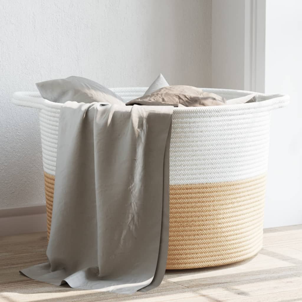 Walplus Polyester Laundry Basket and - Beige and White - 55 x 36 cm