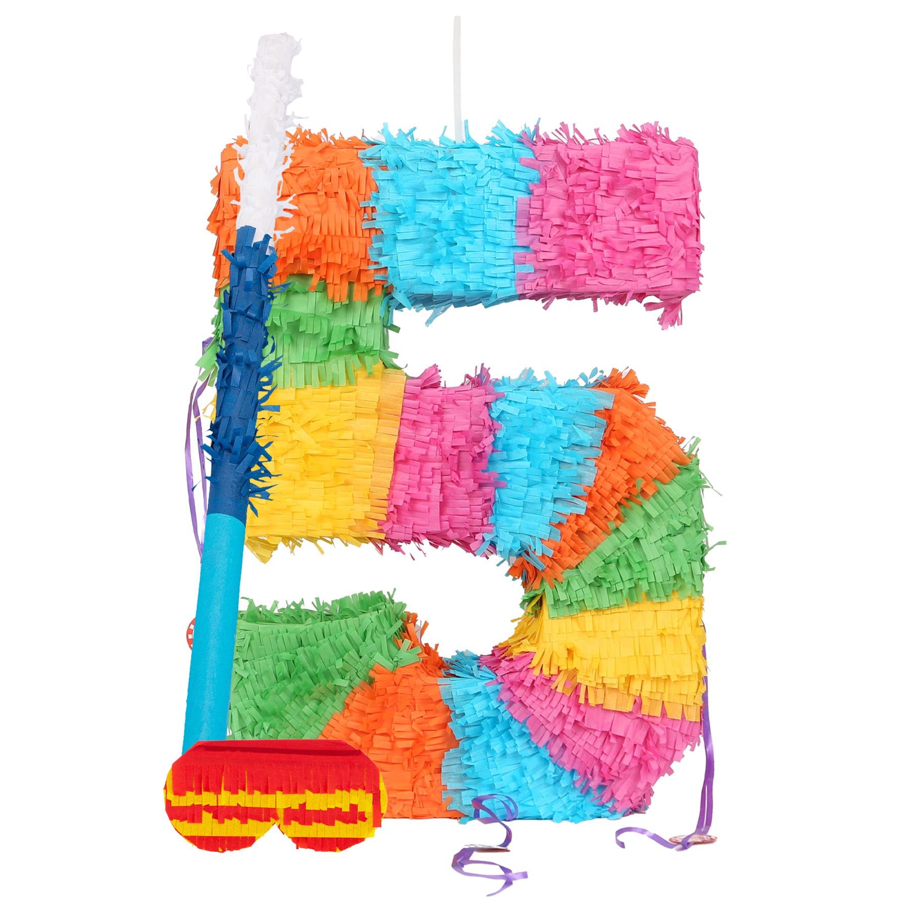 Fax Potato Number 5 Pinata Set with Stick & Blindfold - Blue Stick