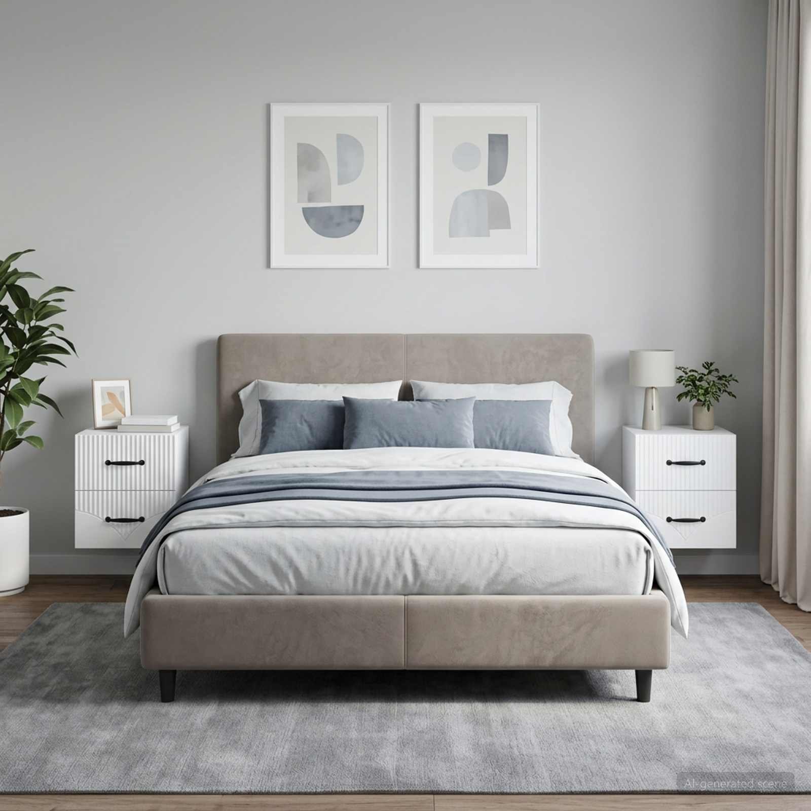 Walplus Pack of 2 Wall Mounted Bedside Unit - White - 34.5 x 33 x 40 cm