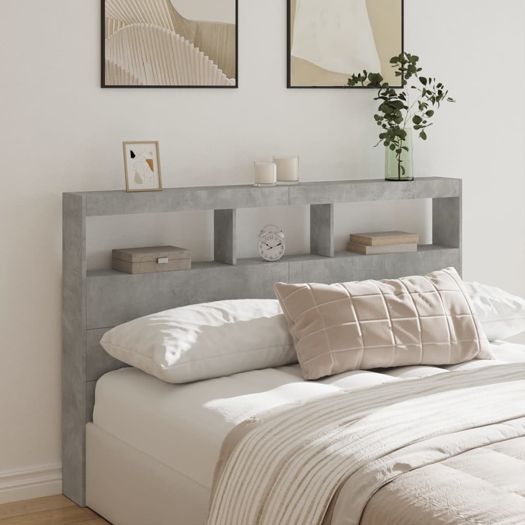 Walplus Wood LED Headboard Cabinet - Granite Grey - 160 x 17 x 102 cm