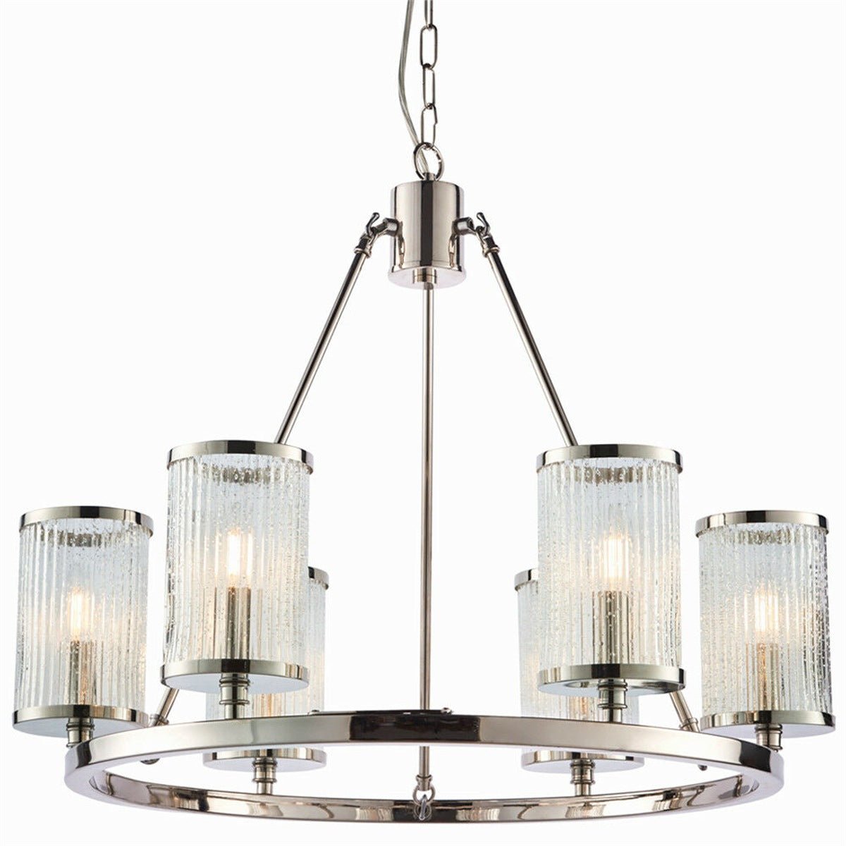 Loops Direct Steel and Glass 6 Light Pendant - Bright Nickel