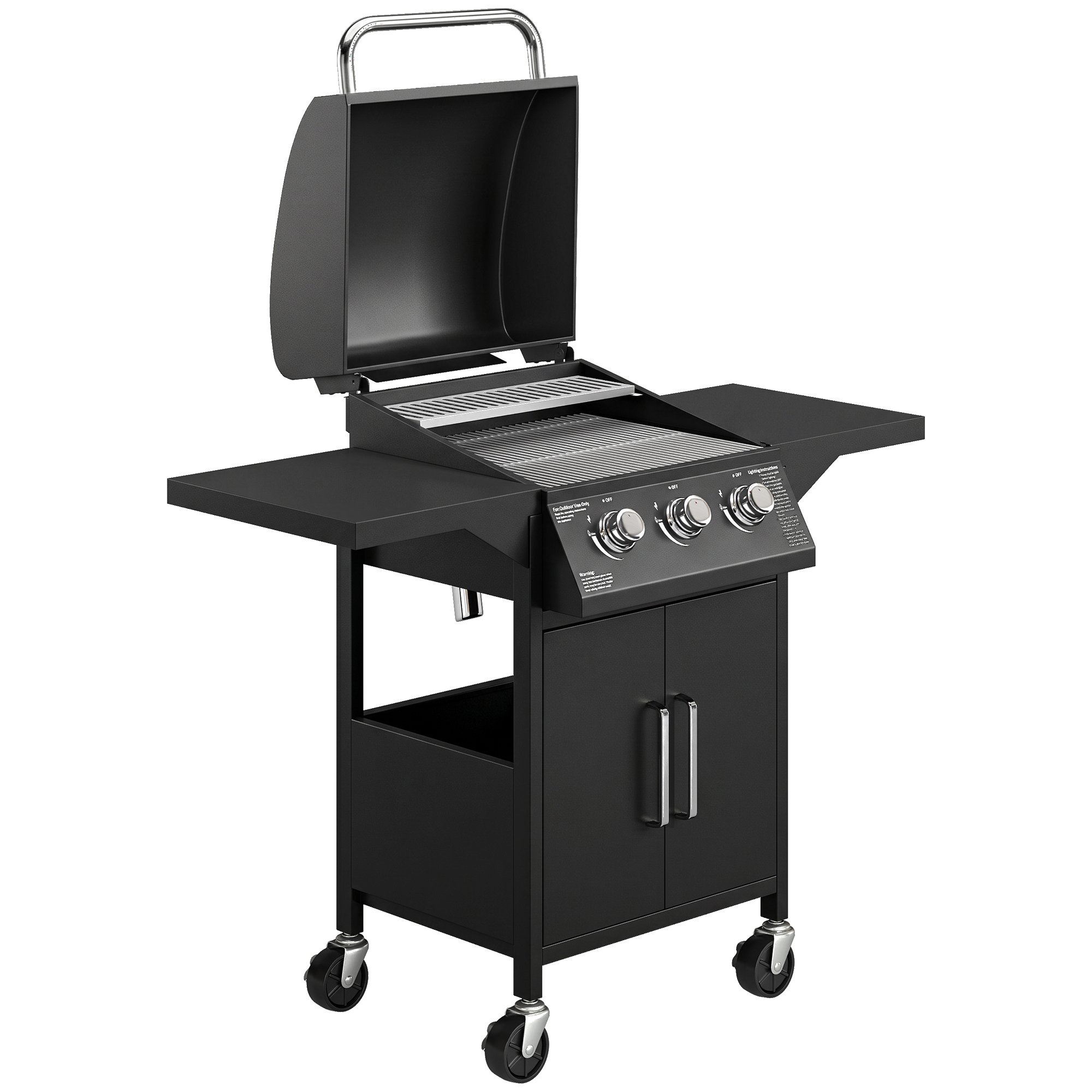 Outsunny Carbon Steel Gas Barbecue Trolley - Black