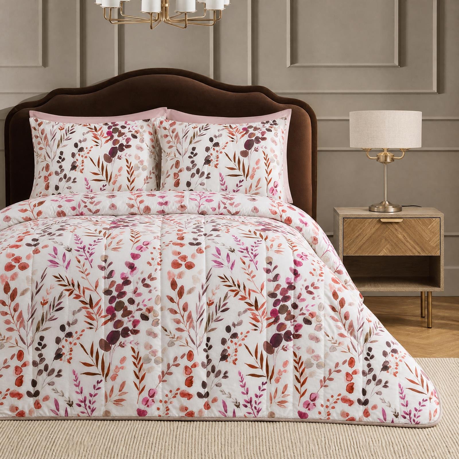OHS Floral Coverless 10.5 Tog Duvet Set with Pillowcase - Burgundy - Double