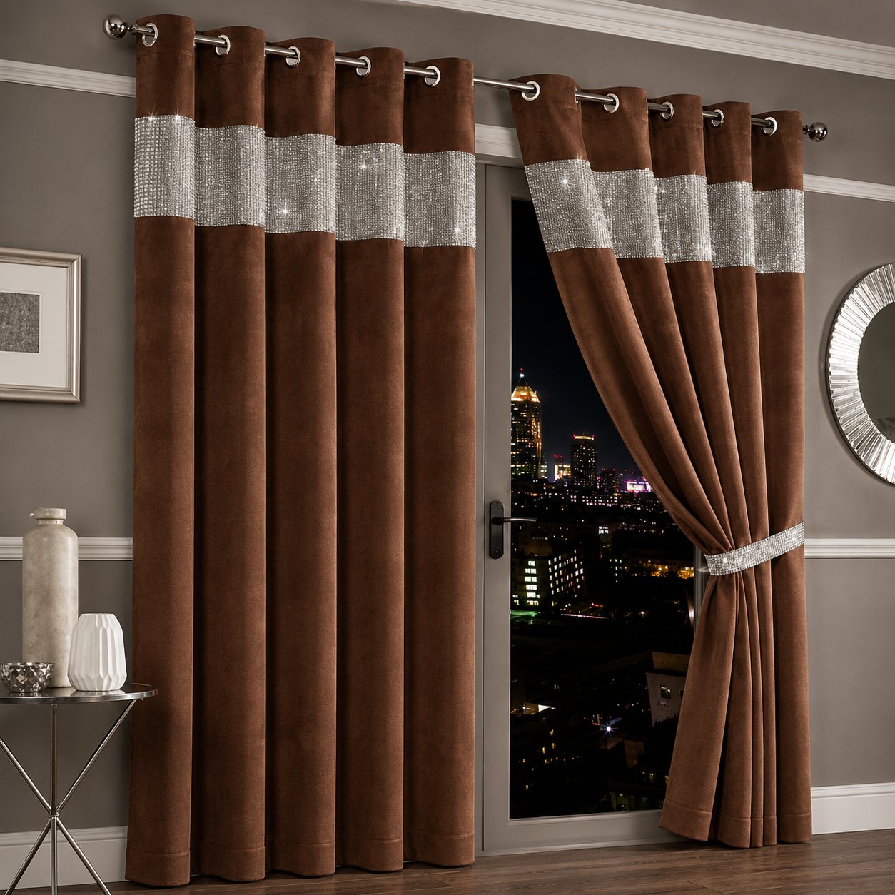 New Edge Blinds Rust Diamante Blackout Eyelet Curtains - 167cm x 229cm