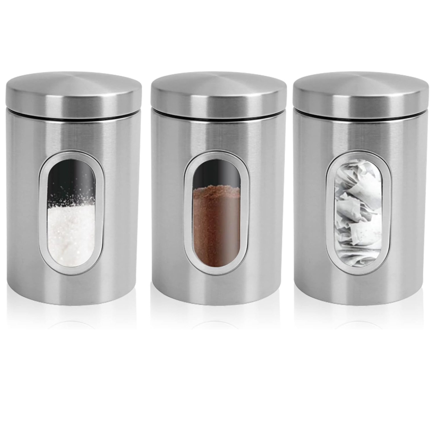 Top 3 3 Piece Kitchen Canister Set Coffee Tea Sugar Caddy - Silver