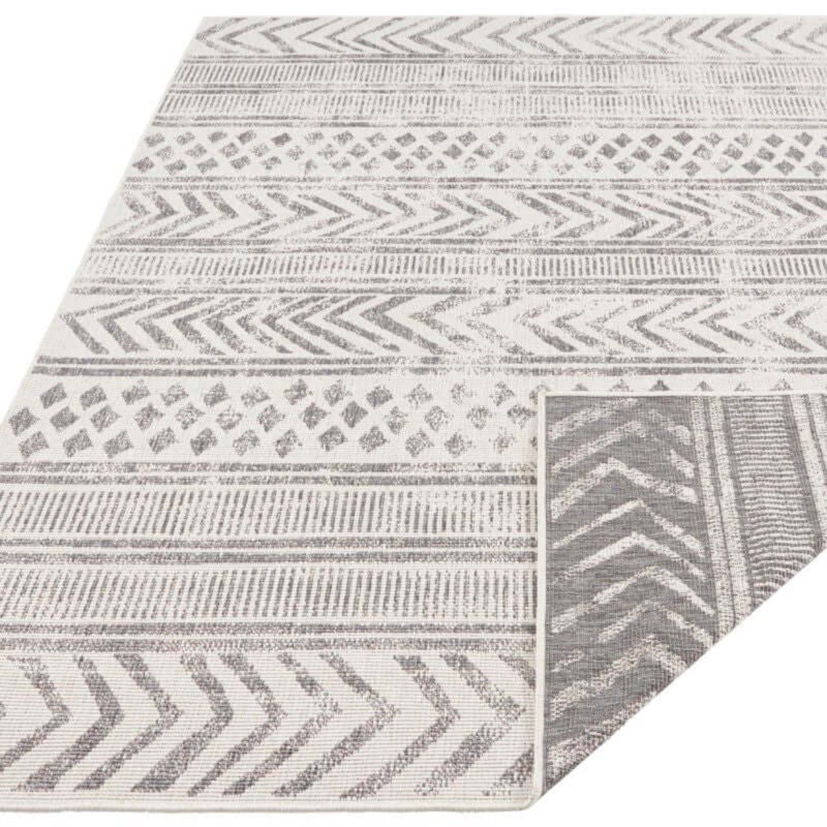 Hanse Home Grey Geometric Indoor Outdoor Reversible Flatweave Rug - 80 x 150cm
