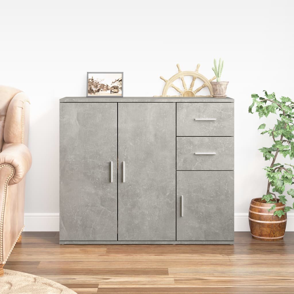 Walplus Engineered Wood Sideboard - Concrete Grey - 91 x 29.5 x 75 cm