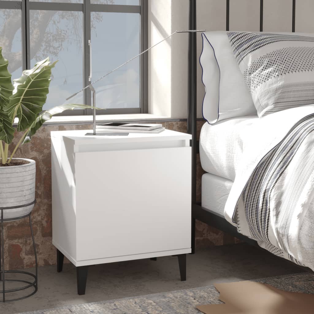 Walplus Metal Leg Engineered Wood Bed Cabinet - White - 40 x 30 x 50 cm