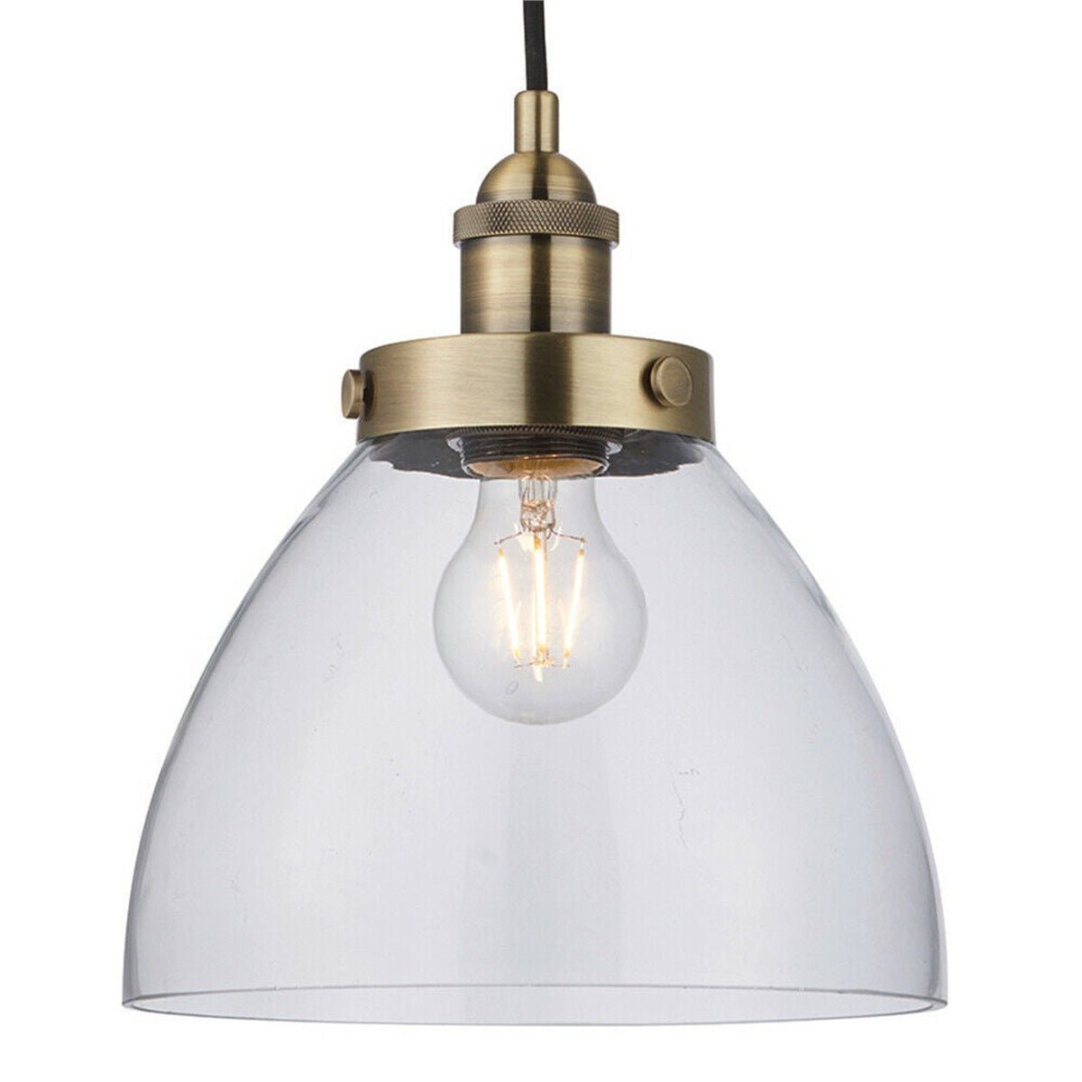 Loops Direct Steel and Glass Pendant Light - Antique Brass 3000K