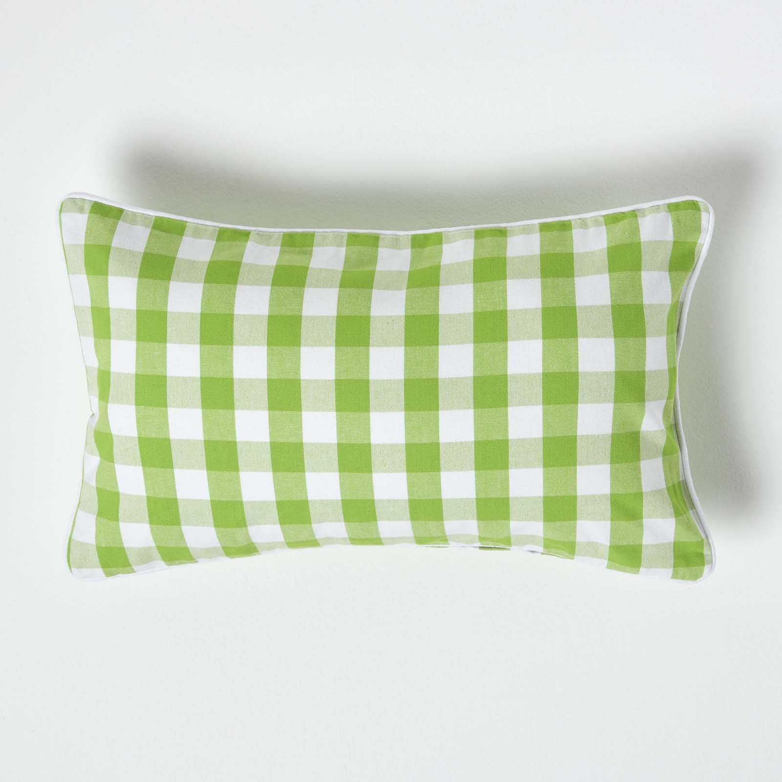 Homescapes Green Cotton Gingham Cushion Cover - 30 x 50 cm