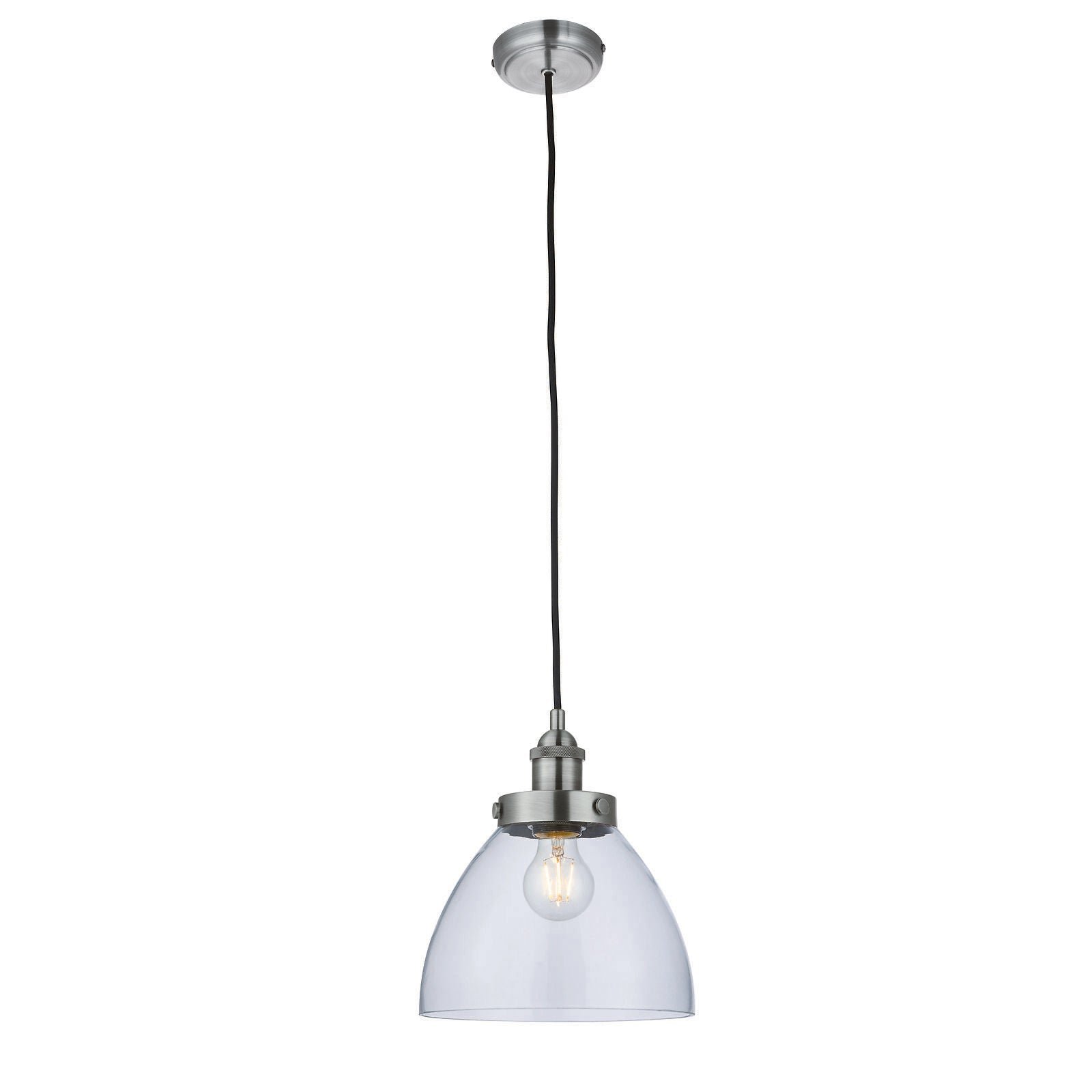 Loops Direct Steel and Glass Pendant Light - Brushed Silver
