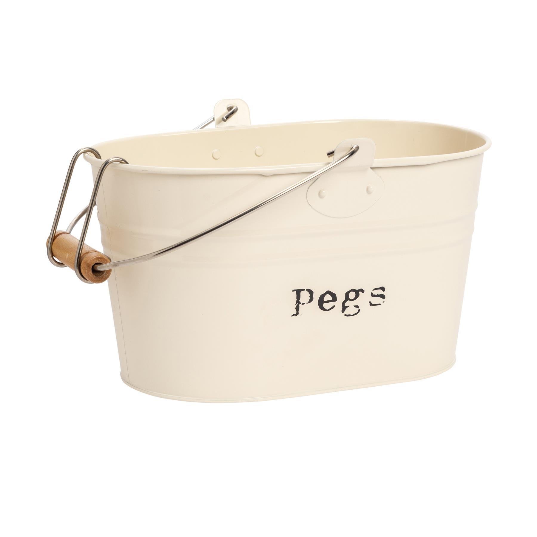 Harbour Housewares Vintage Metal Clothes Peg Bucket - Cream