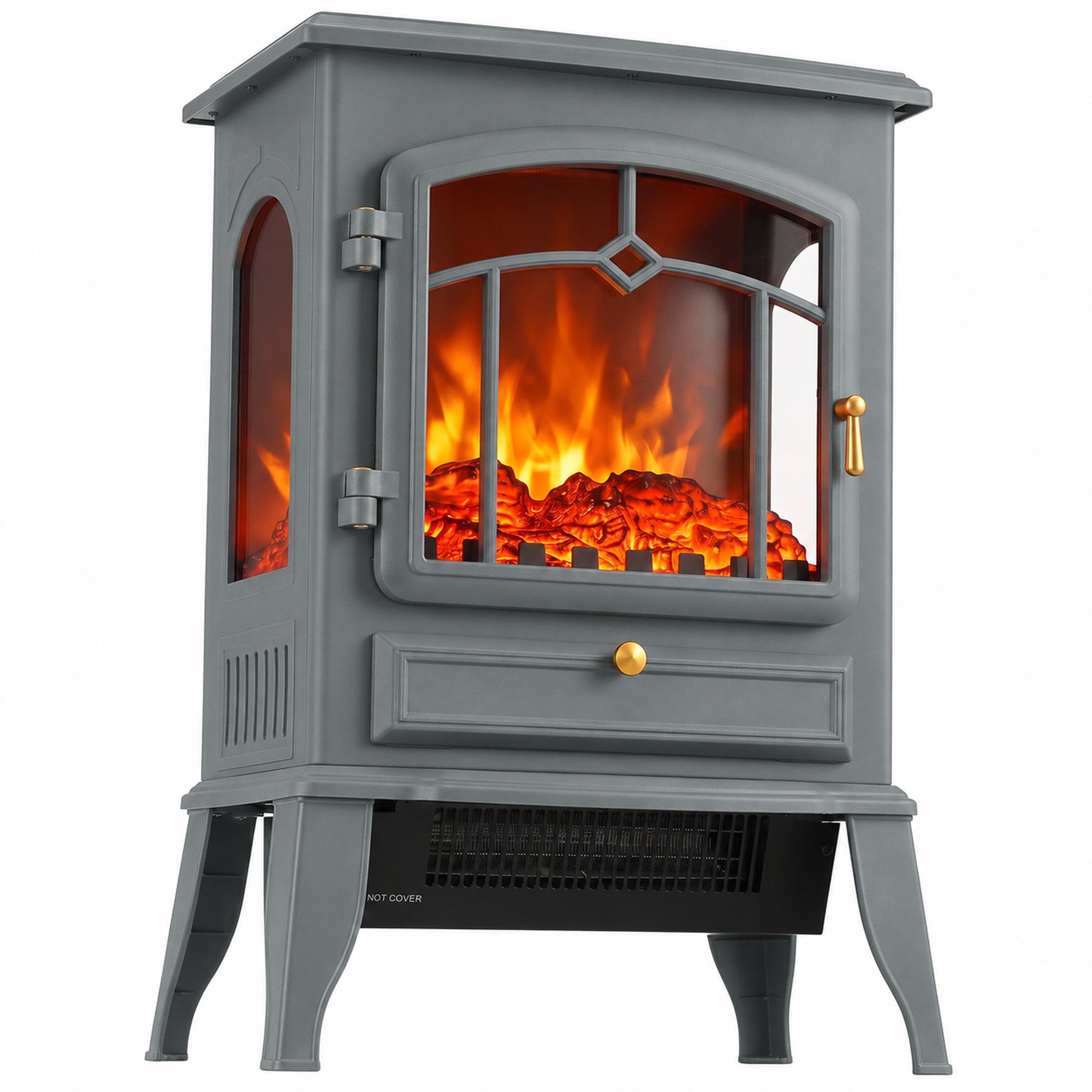 HOMCOM Electric Fireplace Stove with 3D Realistic Flame Log - Grey