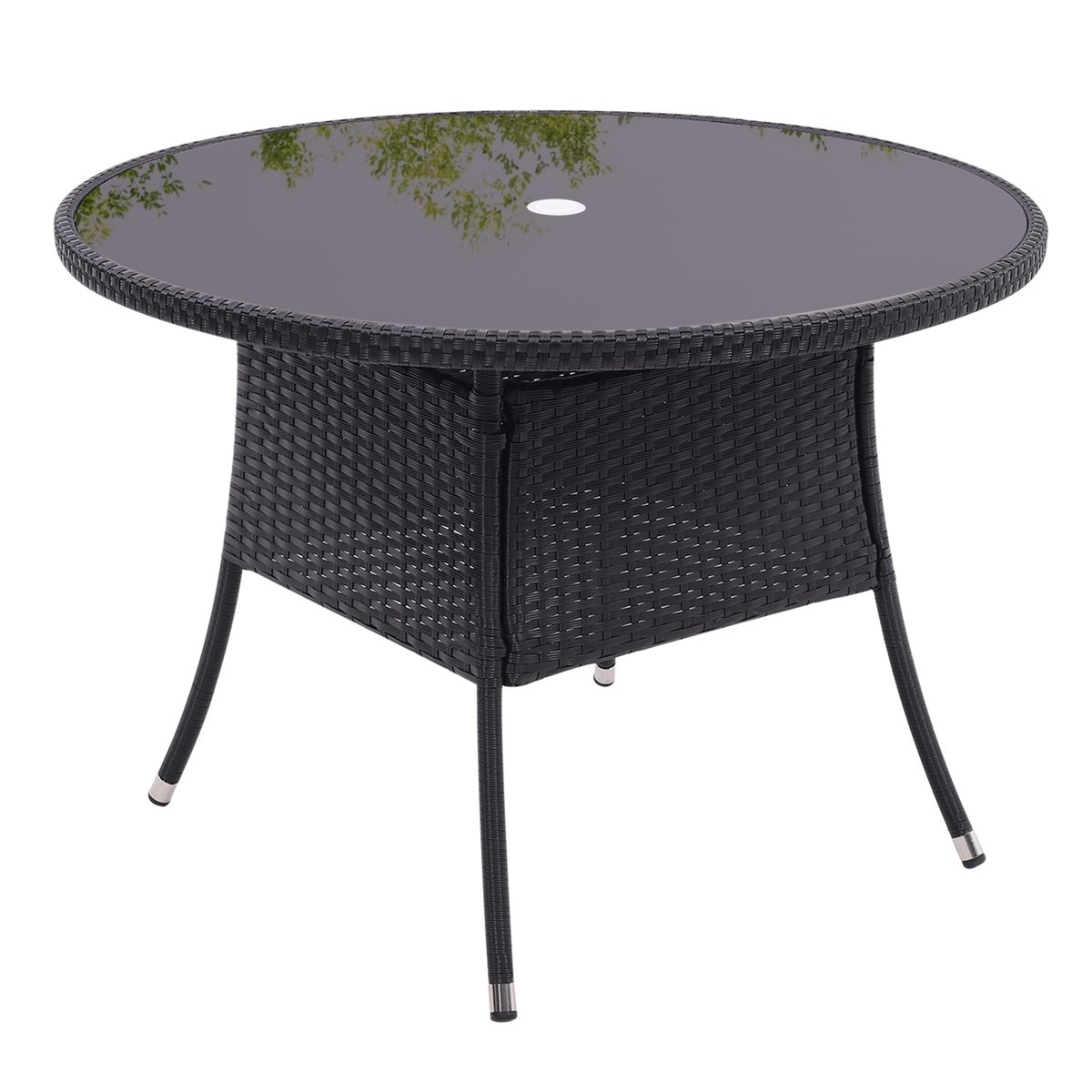 Living and Home Wicker Tempered Glass Garden Table with Parasol Hole - Black