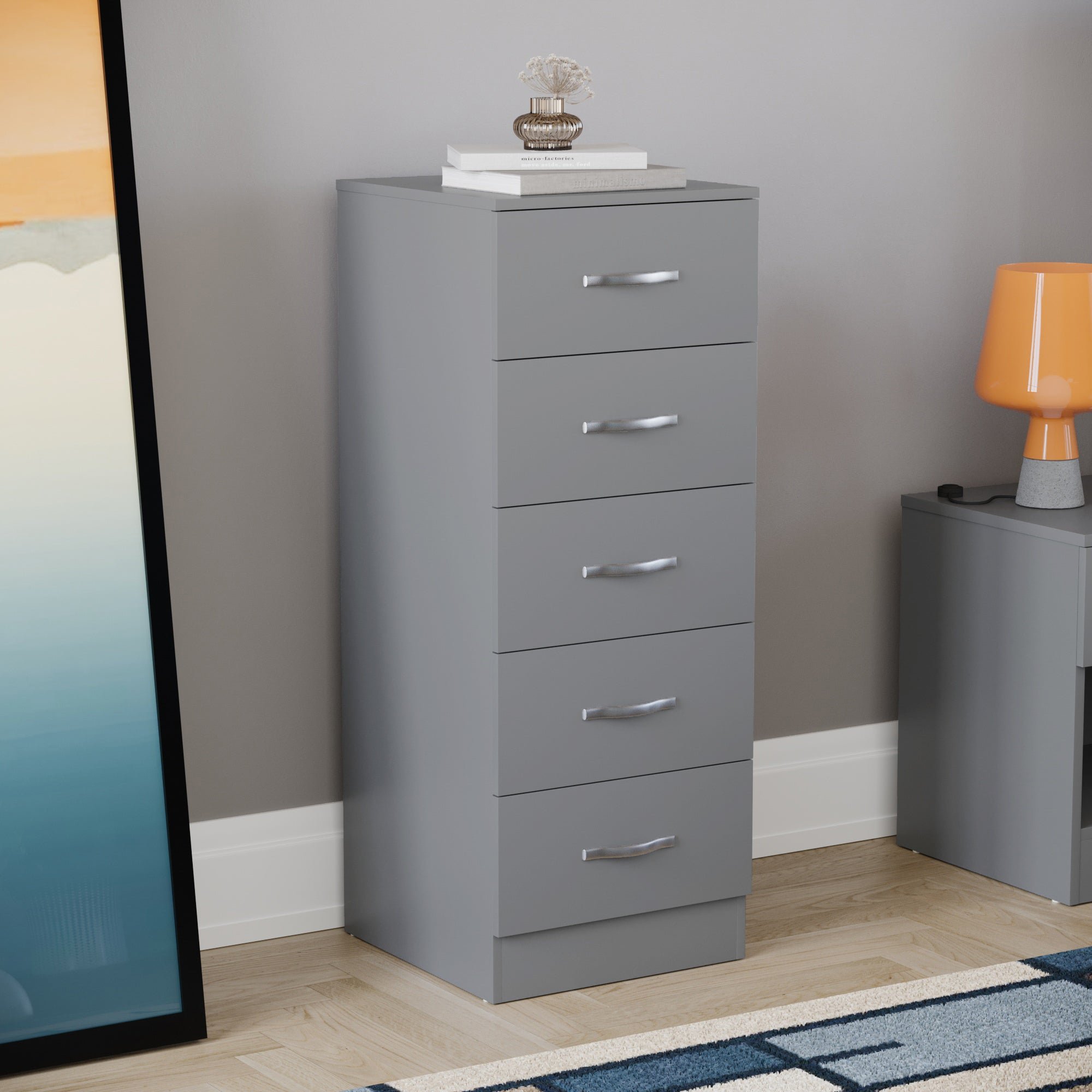 Vida Designs Riano 5 Drawer Narrow Chest - Grey