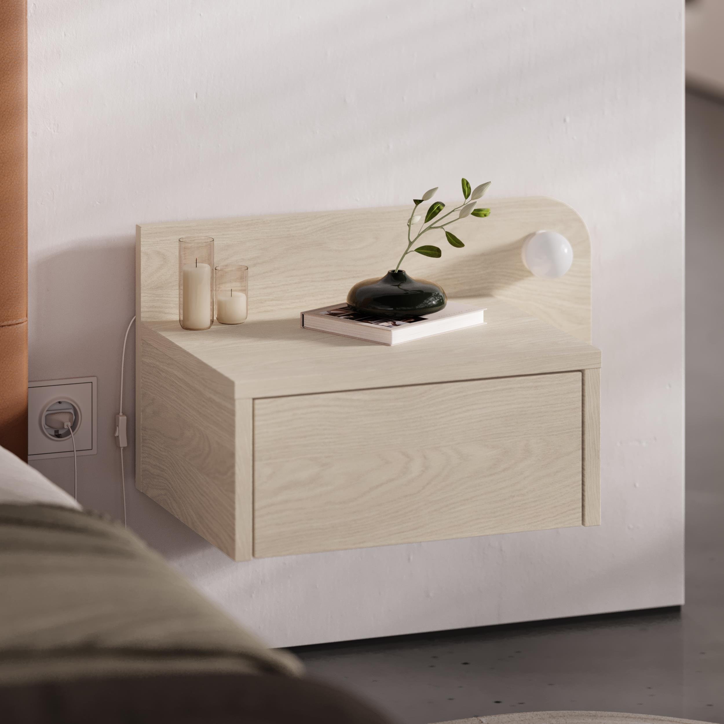 Decortie Dotta Floating Bedside Unit with LED - Sonoma Oak